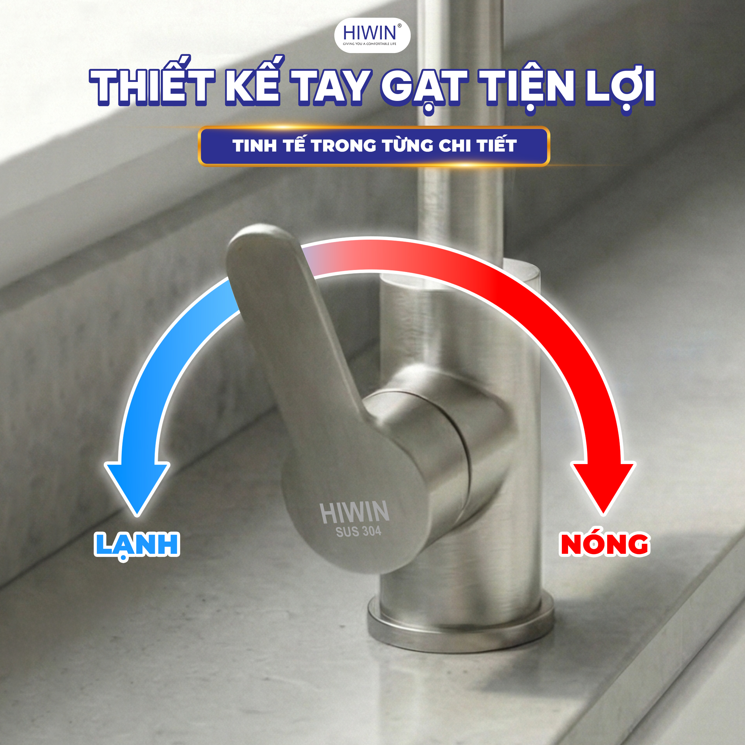 Vòi rửa bát nóng lạnh Hiwin KF-101S được trang bị tay gạt điều khiển