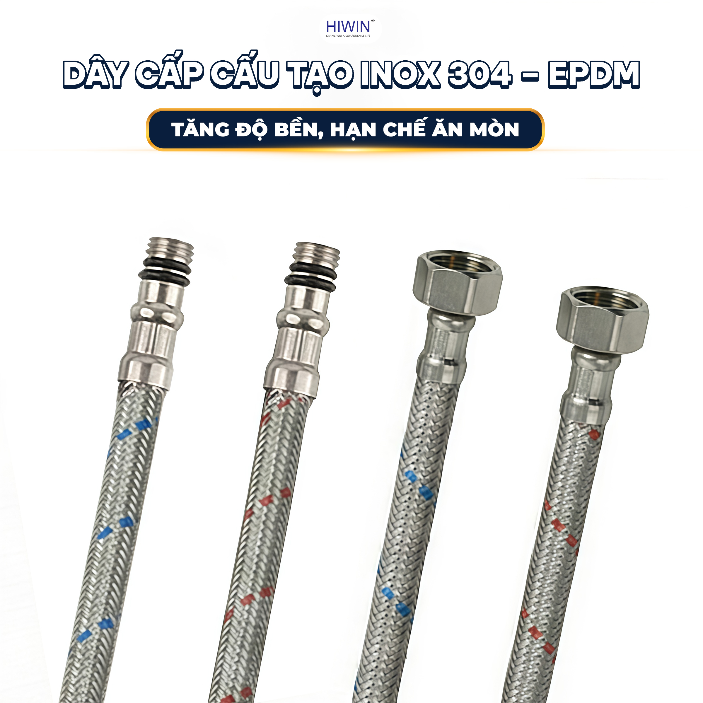 Hai dây cấp nước nóng lạnh được thiết kế tỉ mỉ, chống rò nước