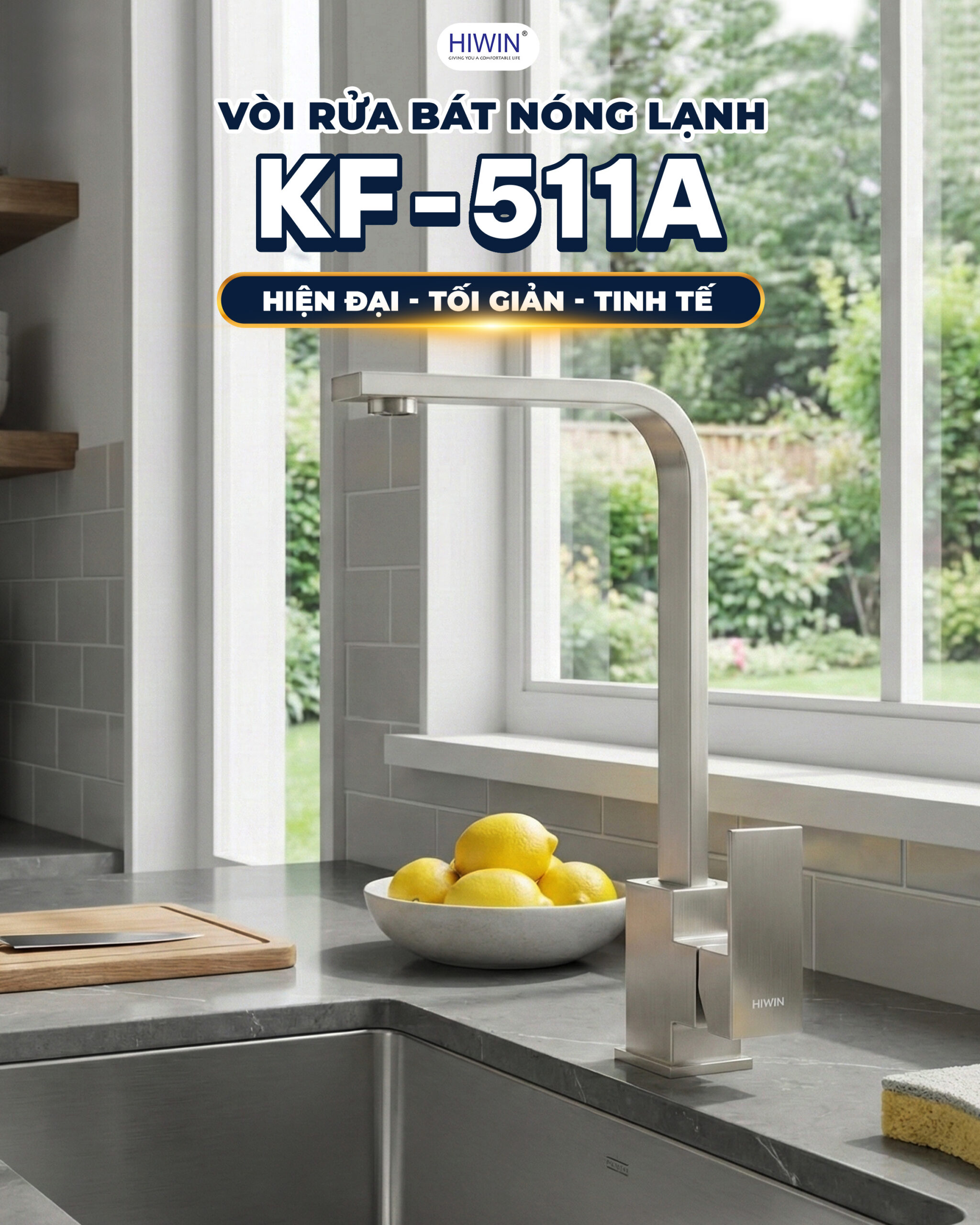 Vòi chậu rửa bát KF-511A thiết kế tinh gọn hiện đại gắn chậu