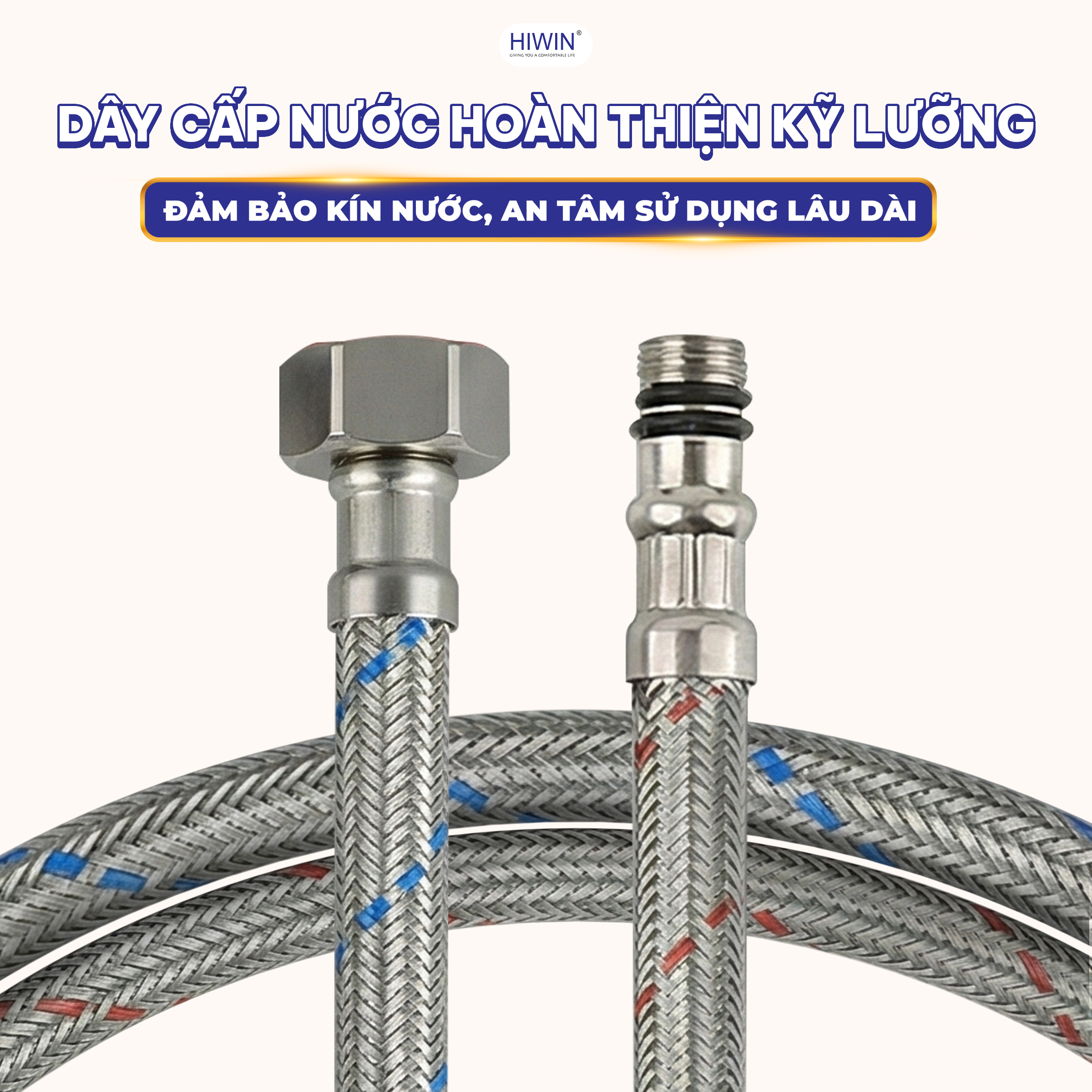 Hai dây cấp nước nóng lạnh được thiết kế tỉ mỉ, chống rò nước