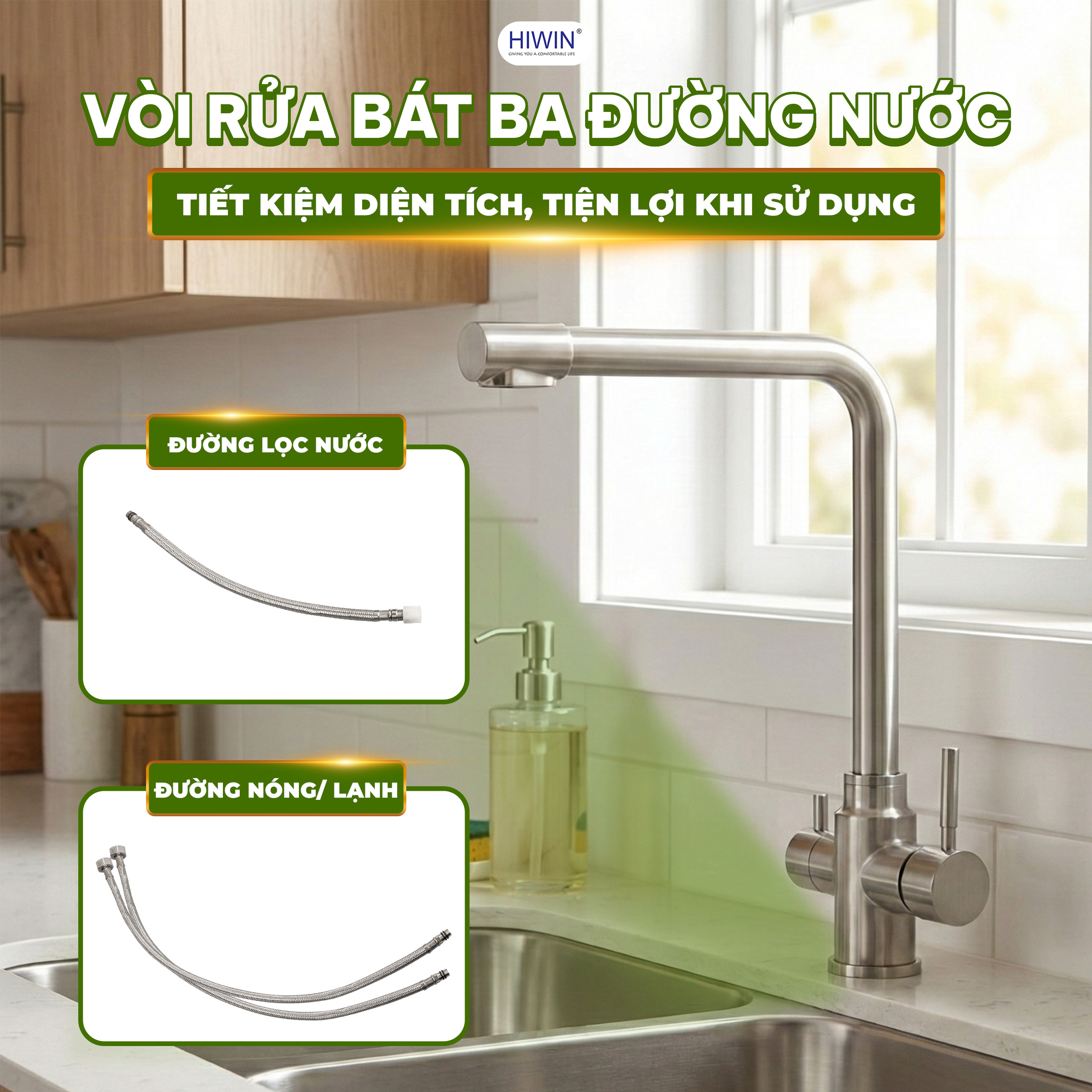 Hiwin KF-108 3 đường nước nóng - lạnh - vòi lọc nước tiện lợi