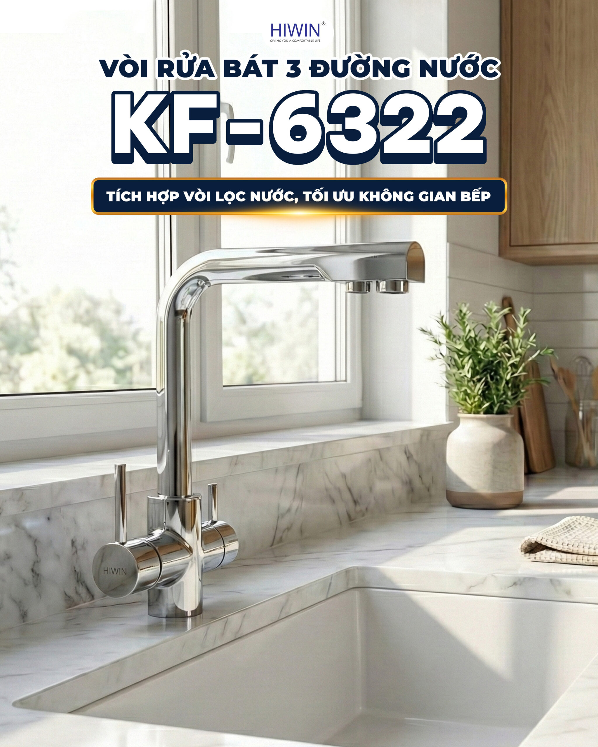 Vòi rửa bát 3 đường nước KF-6322 nóng - lạnh - vòi lọc nước
