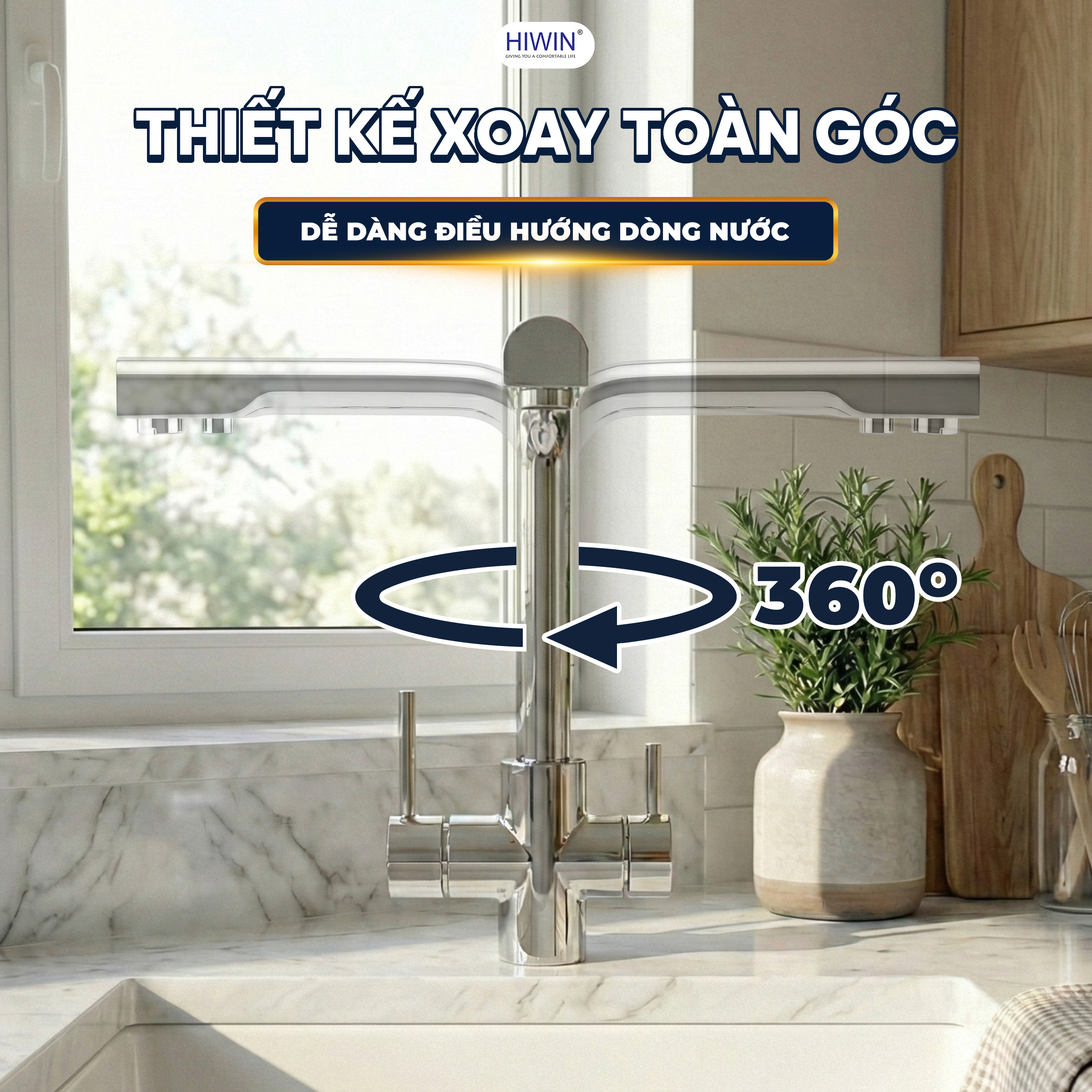 Vòi rửa bát 3 đường nước KF-6322 thiết kế xoay dễ dàng