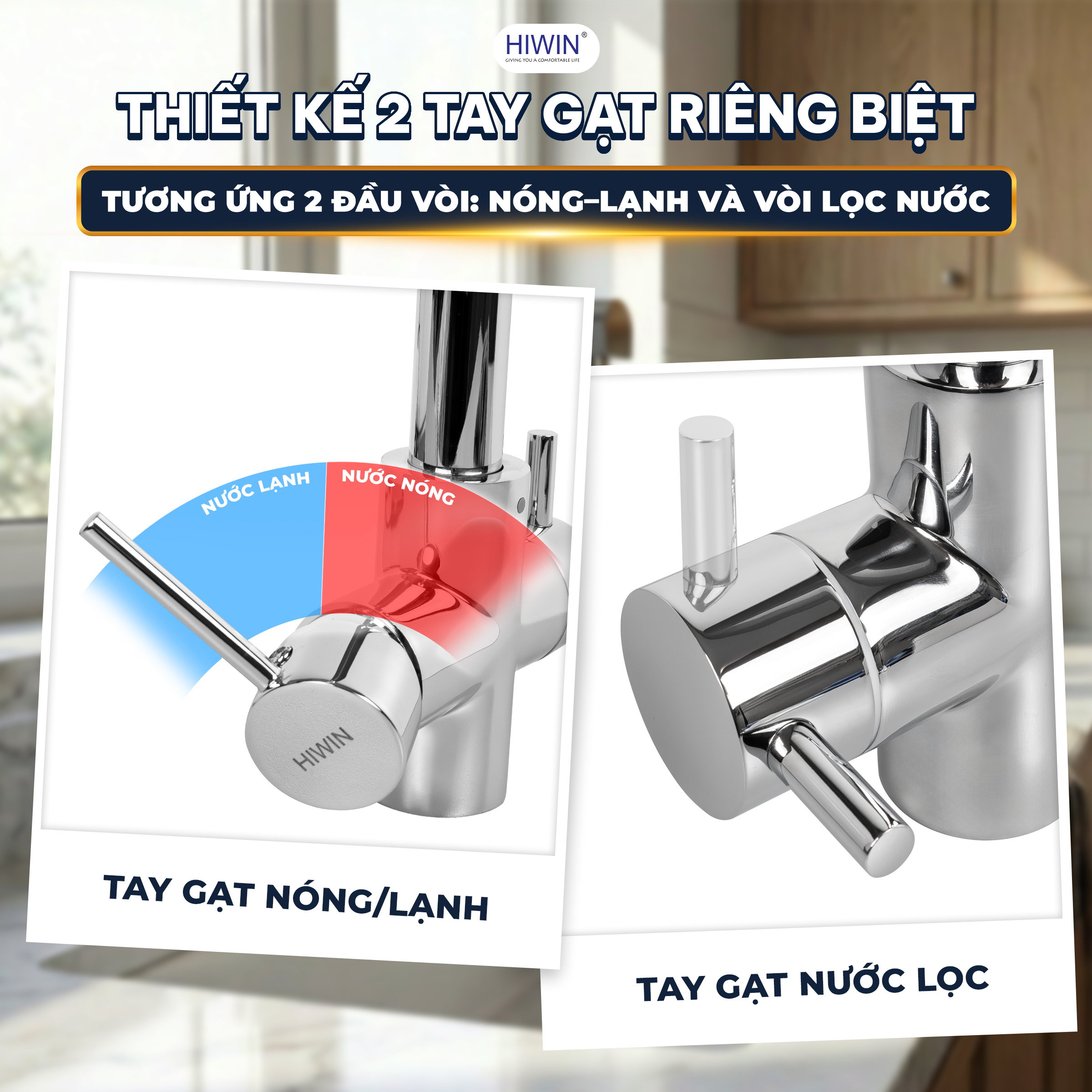 Vòi rửa bát 3 đường nước KF-6322 thiết kế hai đầu tay gạt độc lập
