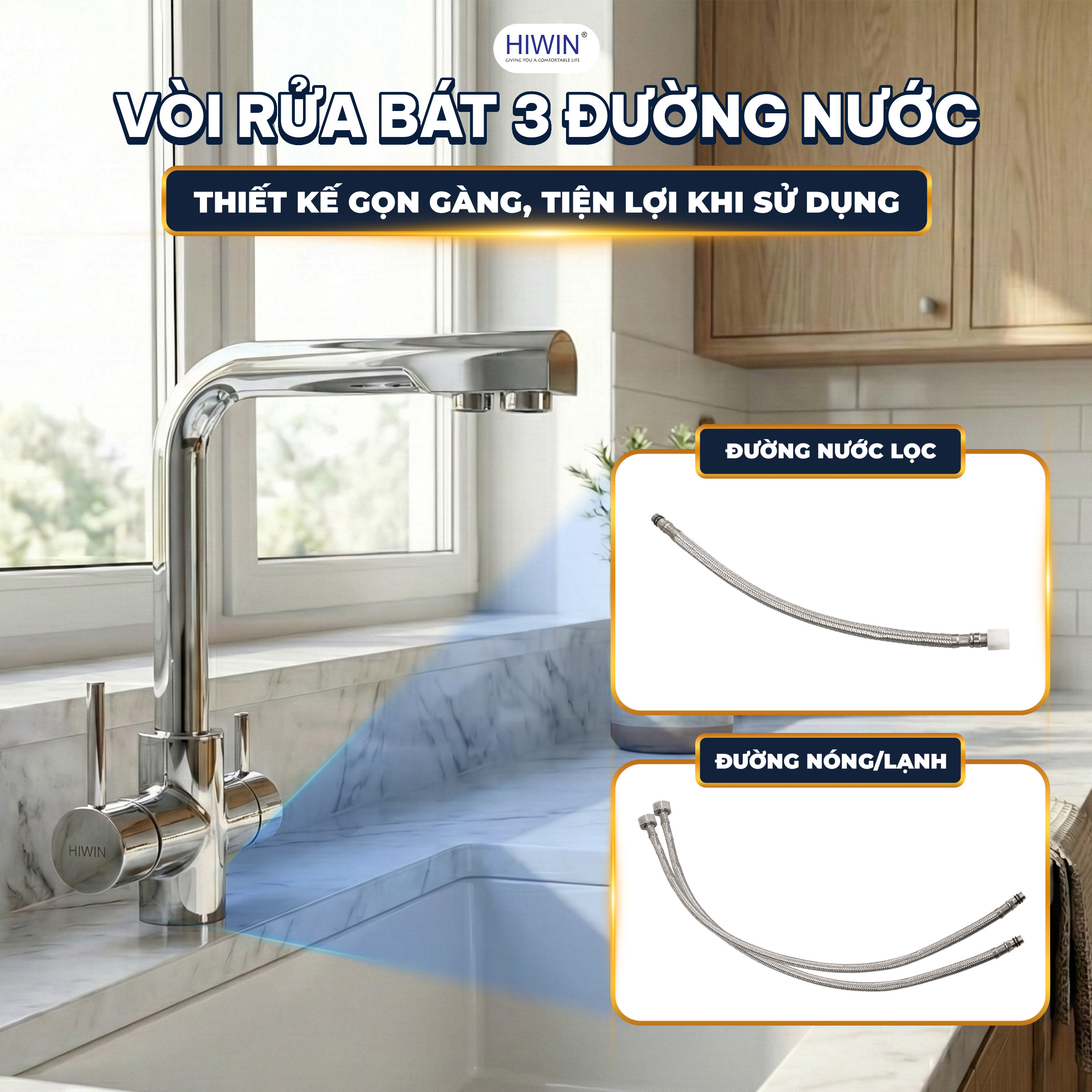 Vòi rửa bát 3 đường nước nóng - lạnh - vòi lọc nước