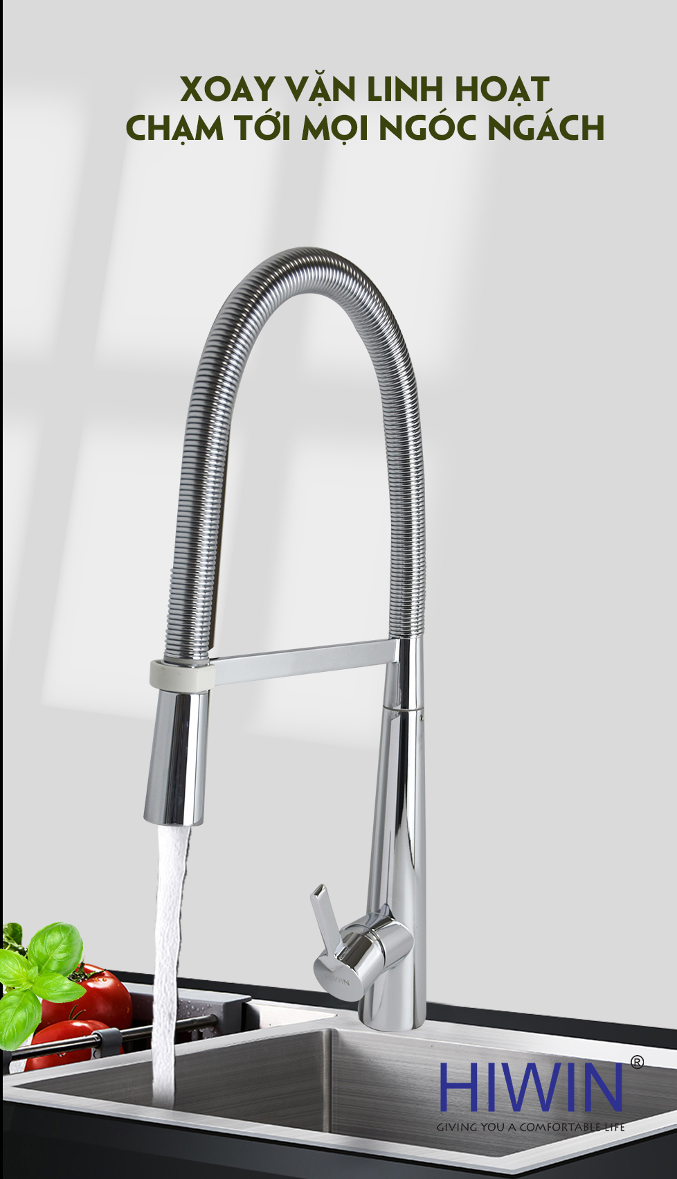 Thiết kế vòi rửa bát cần mềm KF-6326 hiện đại, gọn gàng