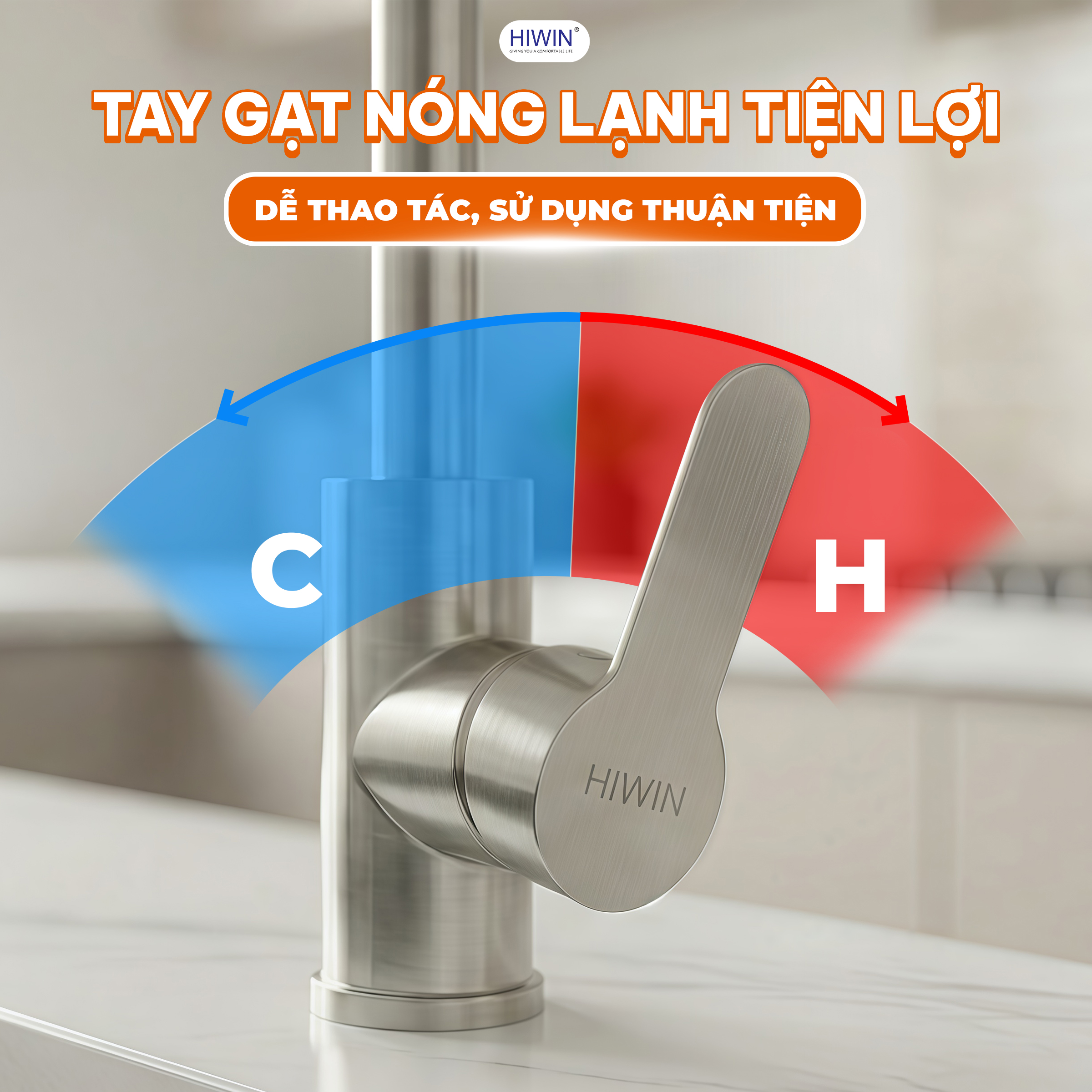 Tay gạt điều chỉnh nước nóng lạnh dễ dàng