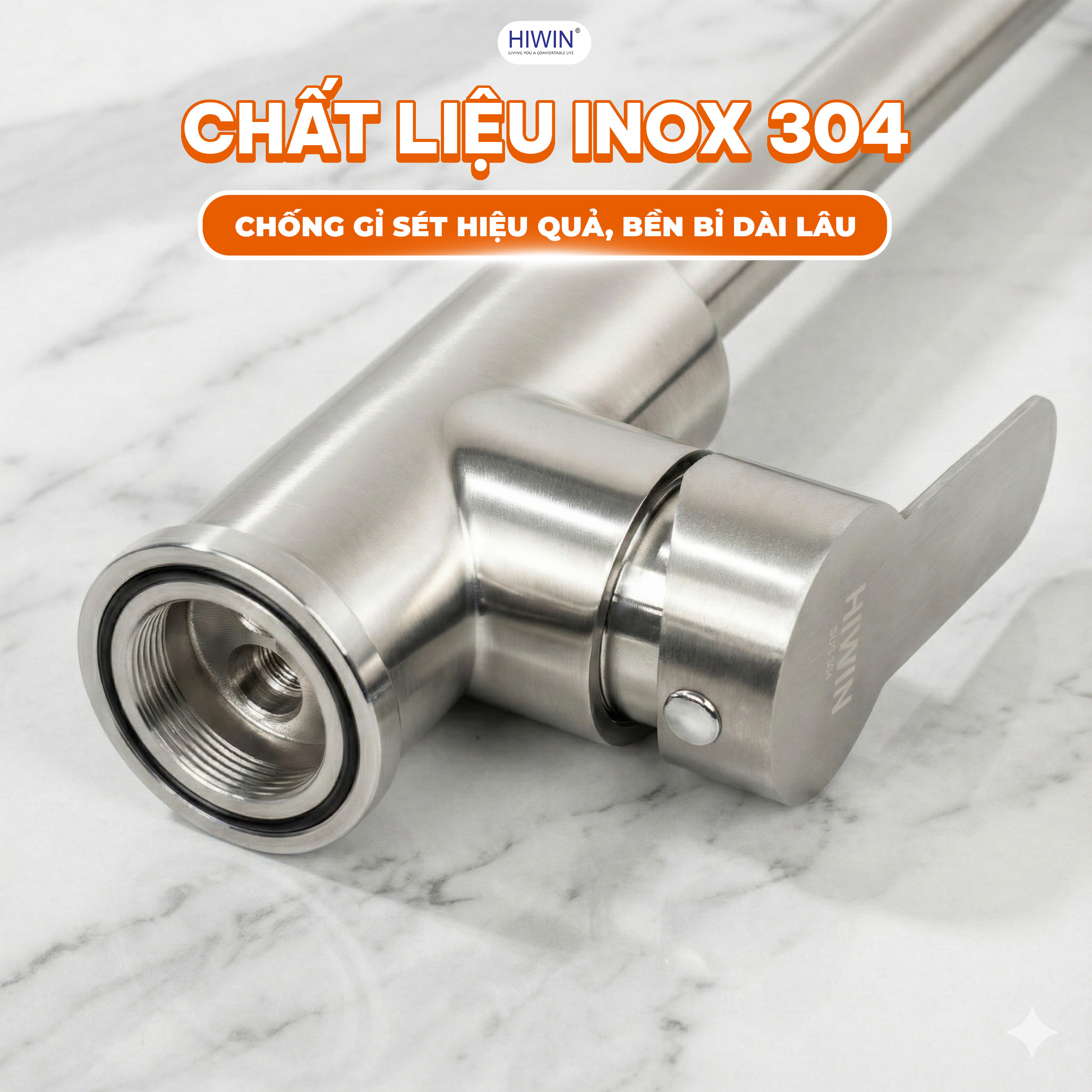 Vòi rửa bát inox 304 chắc chắn, chống gỉ