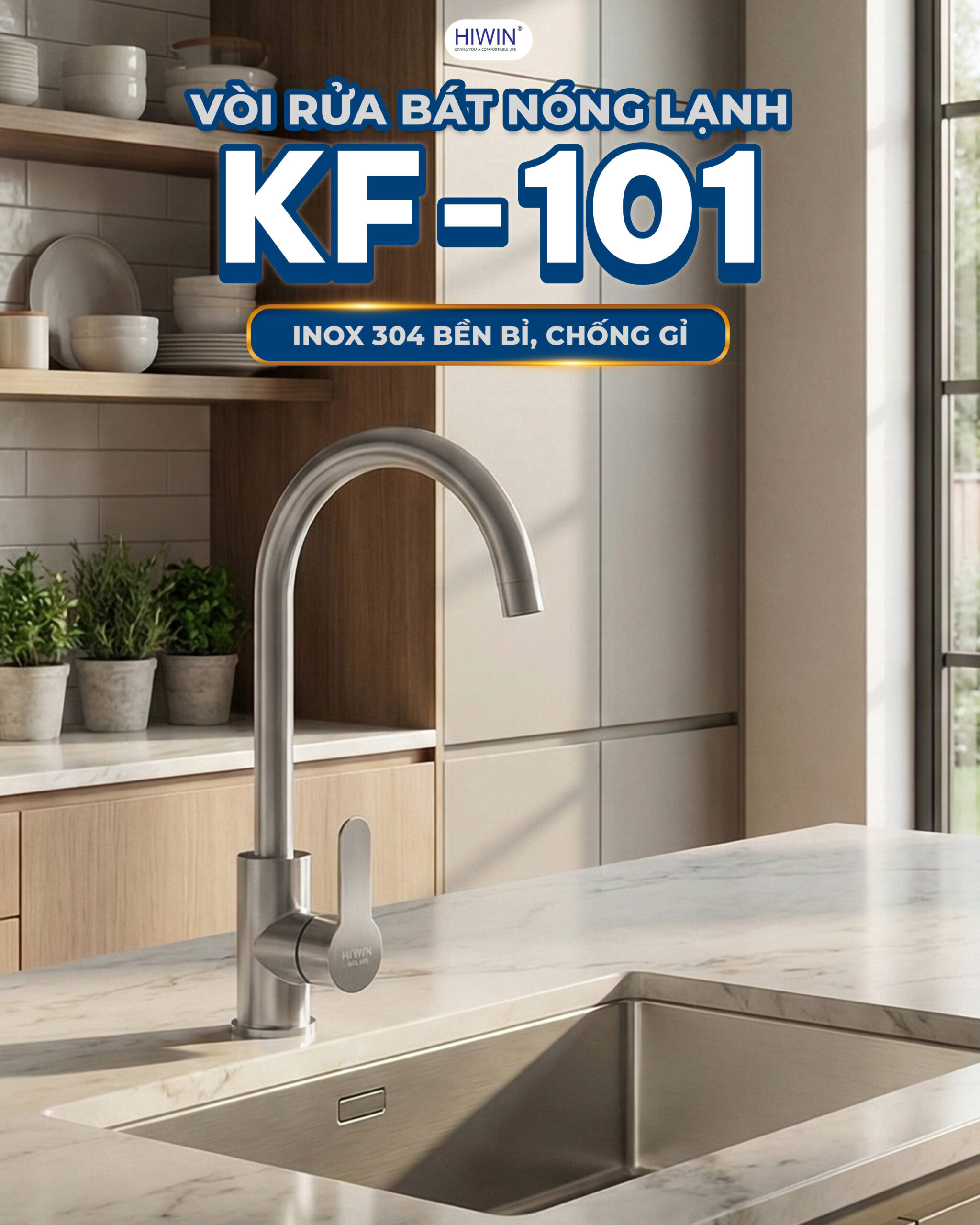 Vòi rửa bát nóng lạnh Hiwin KF-101 thiết kế tinh tế, tiện lợi