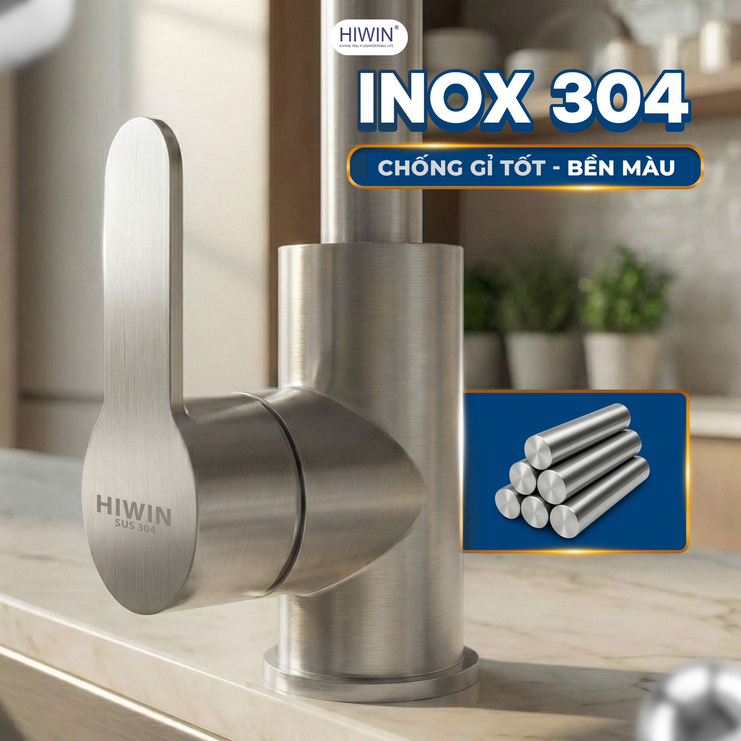 Vòi rửa bát nóng lạnh inox 304 cao cấp, chống gỉ tốt