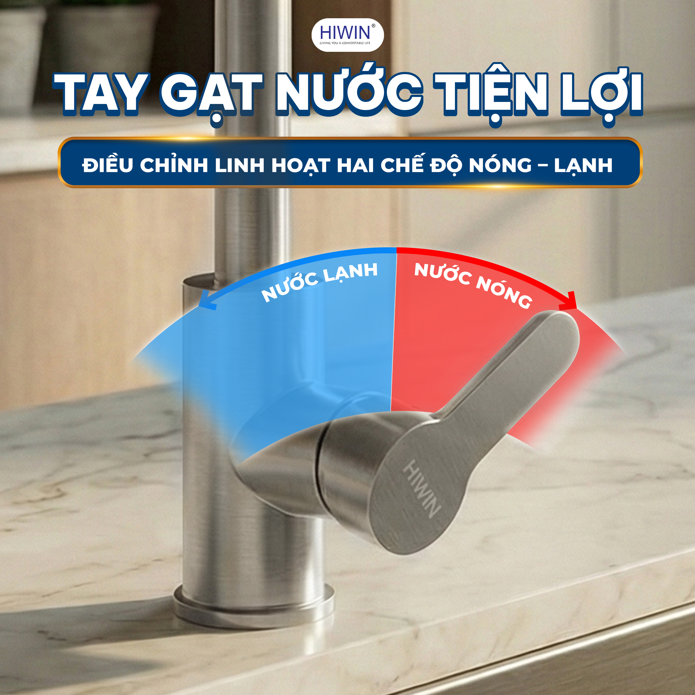 Tay gạt nước thuận tiện với hai chế độ nóng lạnh