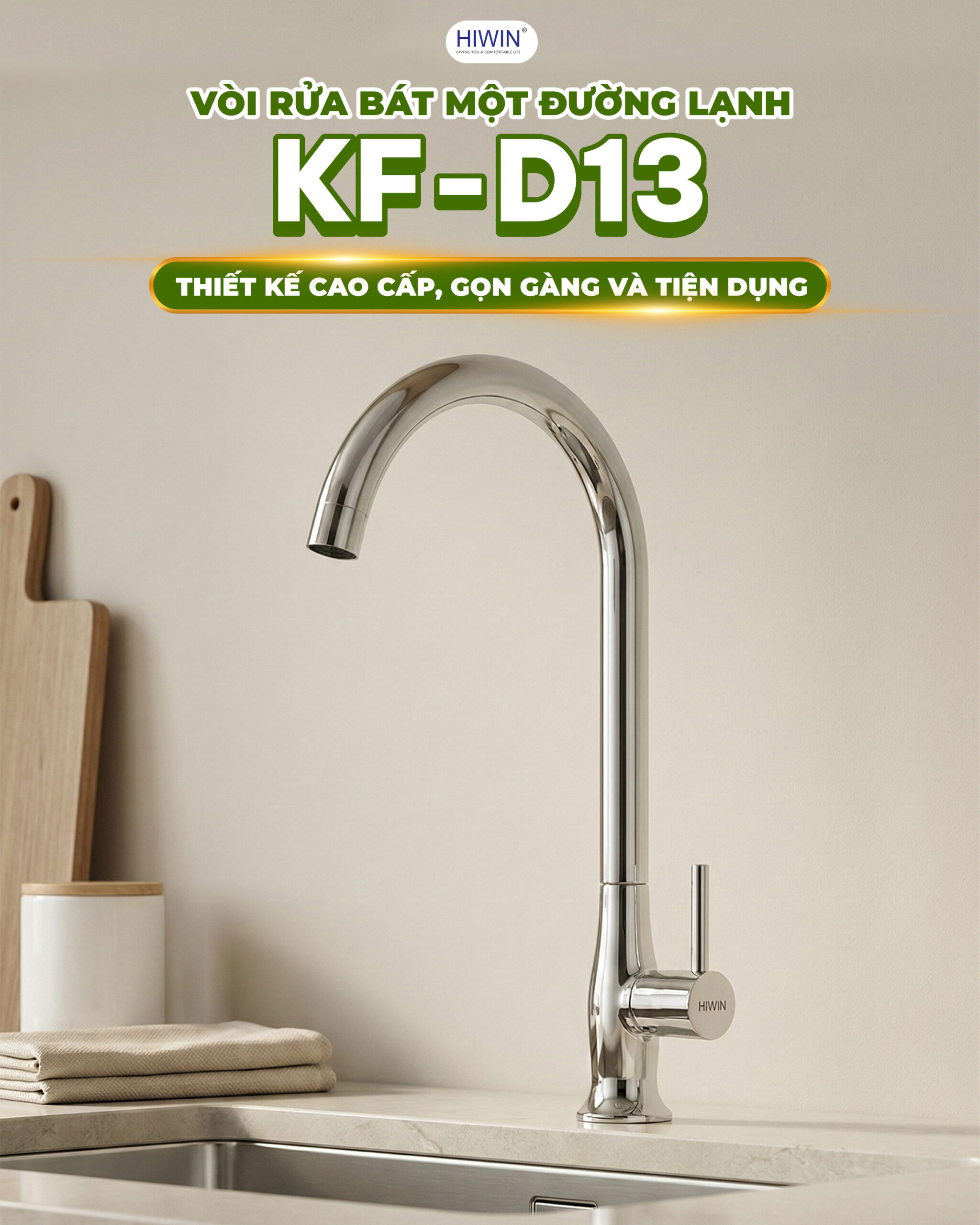 Vòi rửa bát 1 đường lạnh gắn chậu, xoay 360 độ tiện lợi