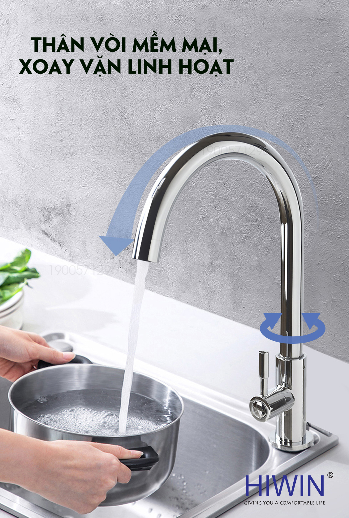 Vòi rửa bát 1 đường lạnh gắn chậu, xoay 360 độ tiện lợi