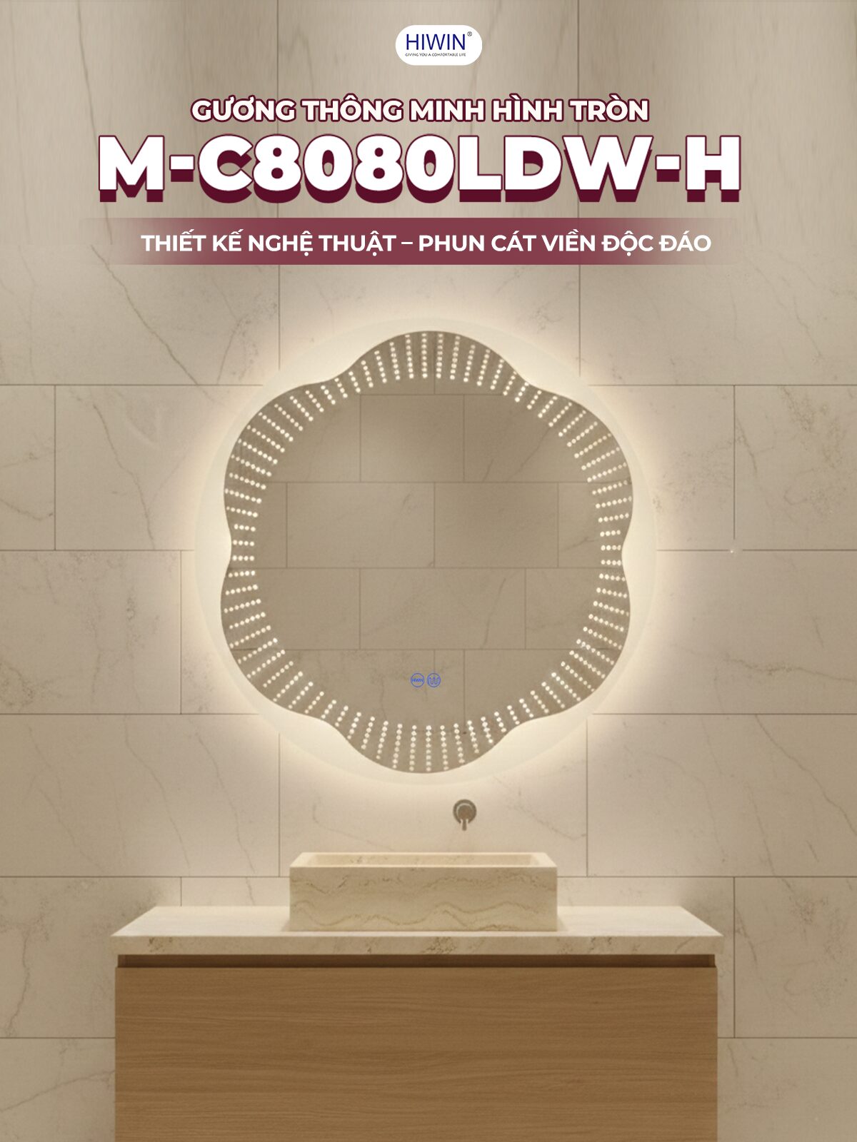 Gương soi thông minh M-C8080LDW-H phun viền cát độc đáo