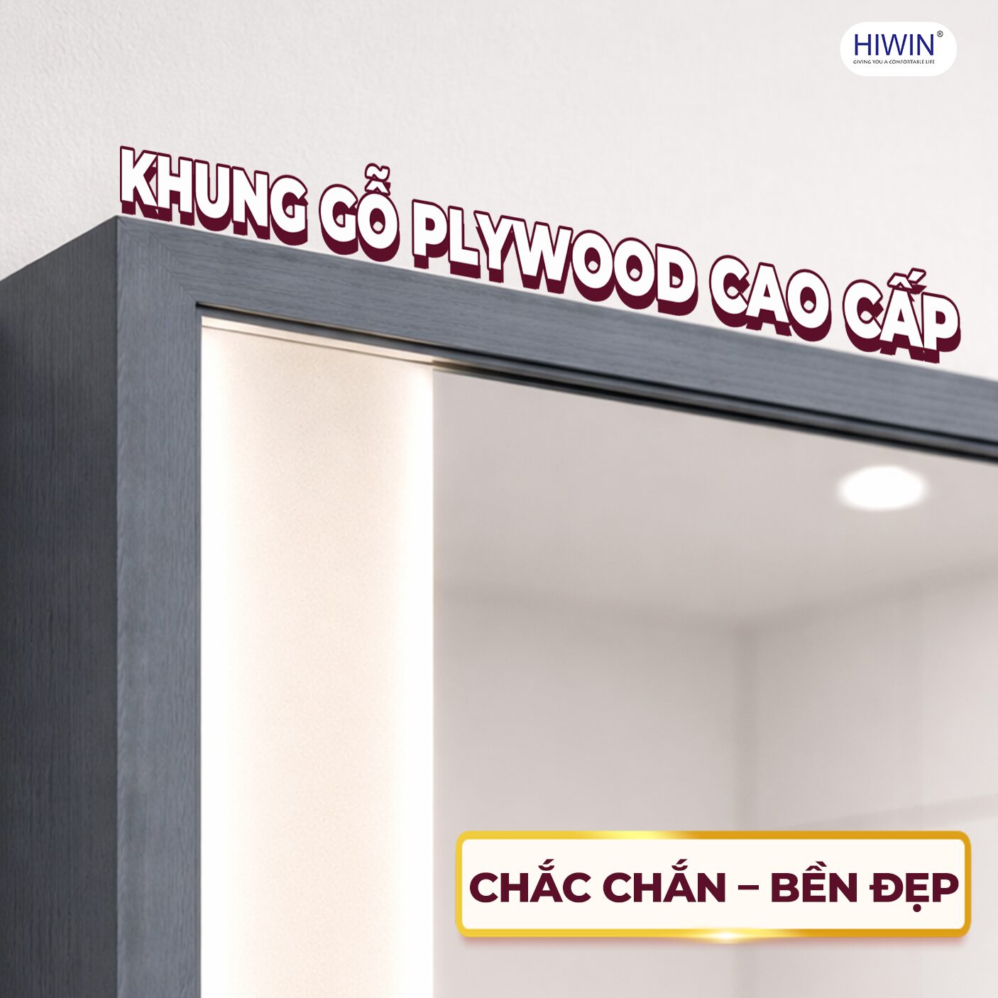Khung gỗ plywood cao cấp bền chắc bao quanh gương cảm ứng thông minh M-V1392L
