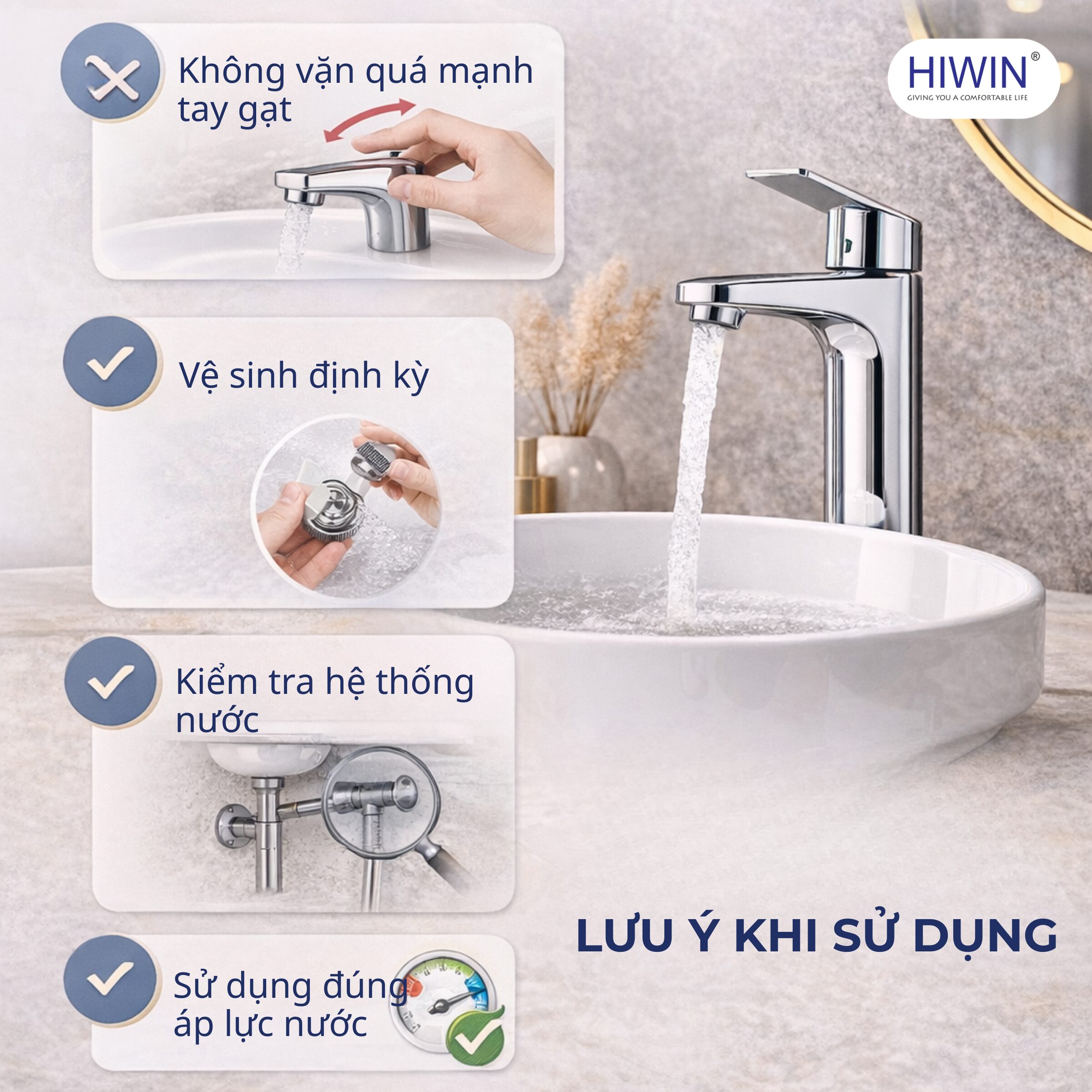 Sử dụng vòi chậu rửa mặt đúng cách trong phòng tắm