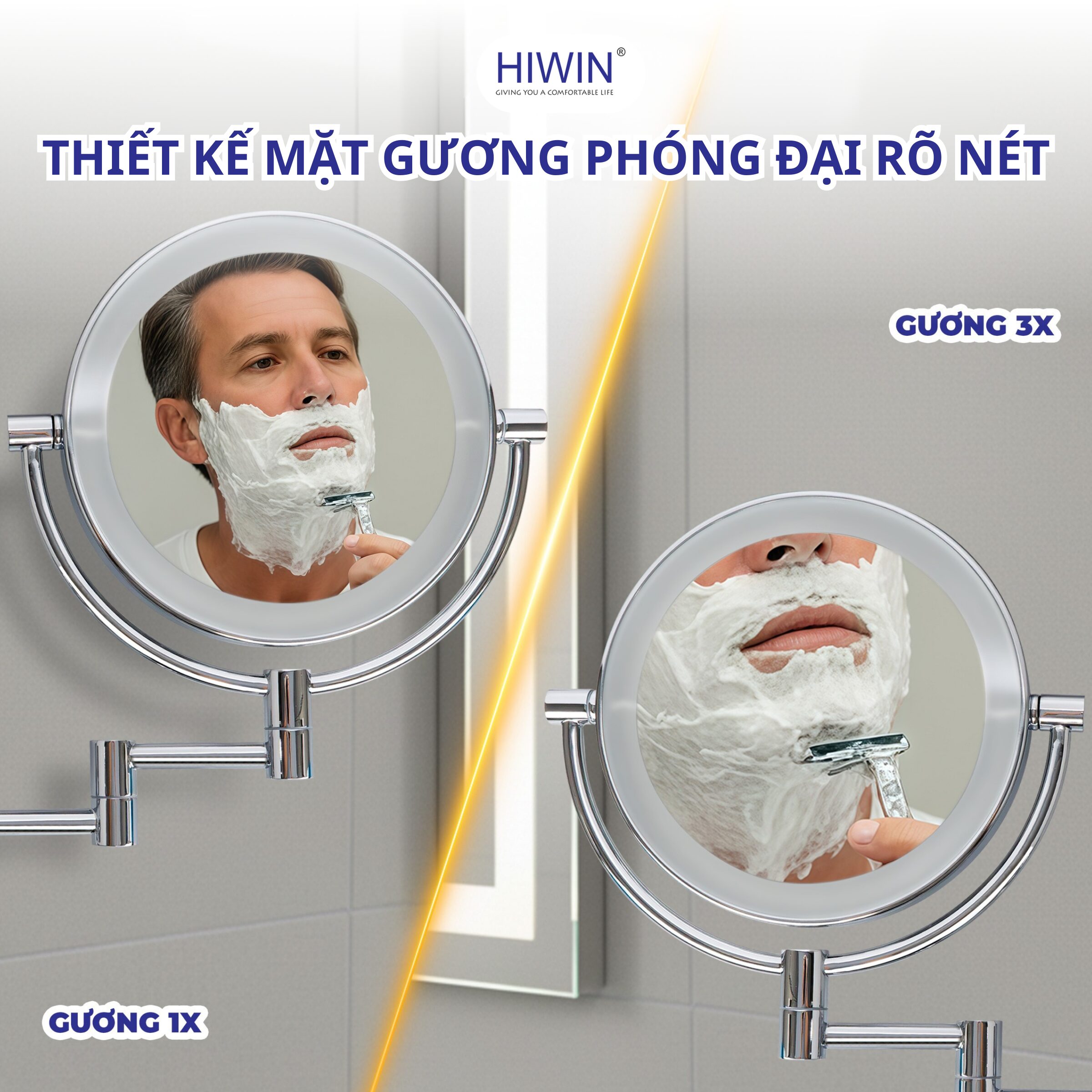 Mặt gương phóng đại giúp trang điểm và cạo râu chính xác