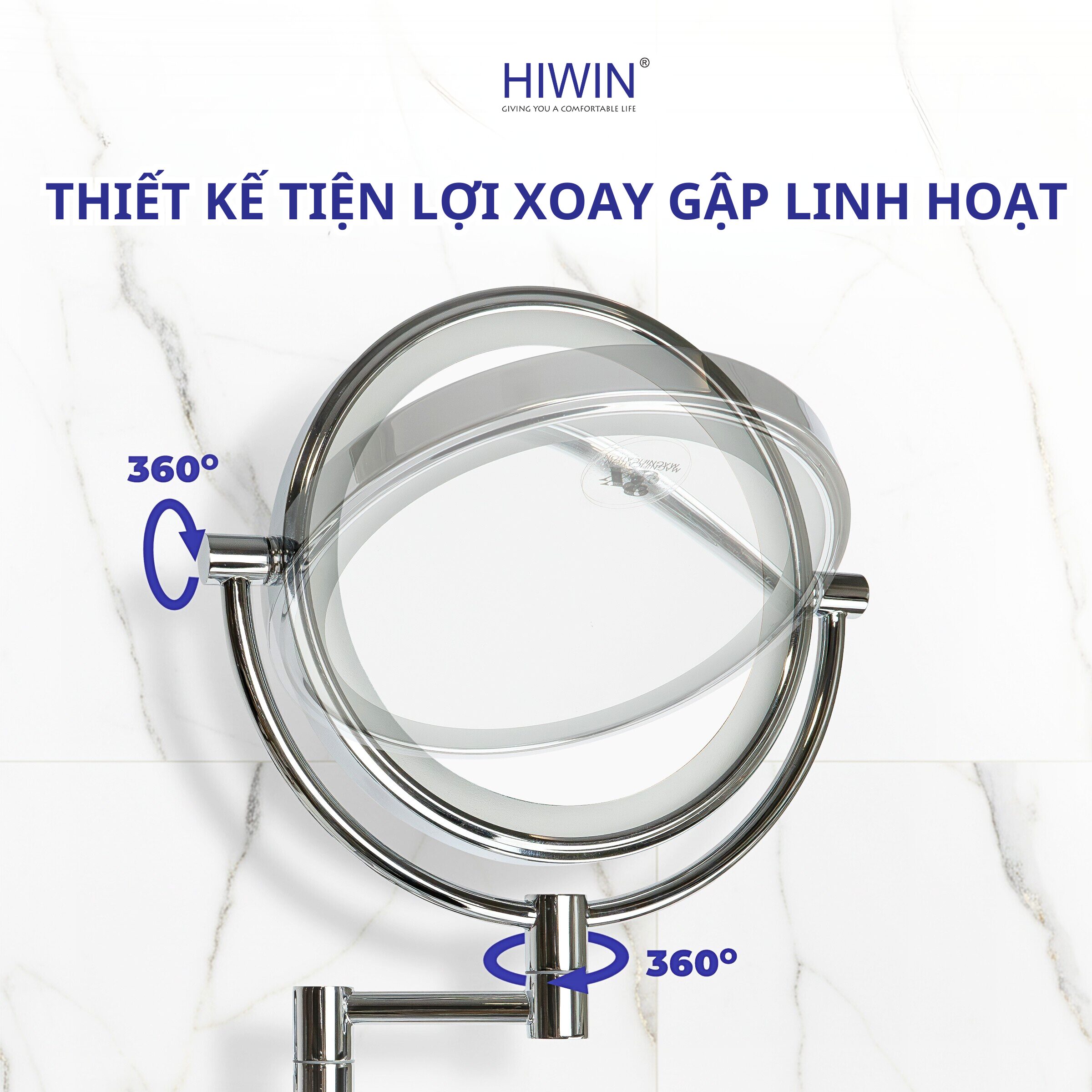 Gương cạo râu treo tường Hiwin tay gập xoay linh hoạt
