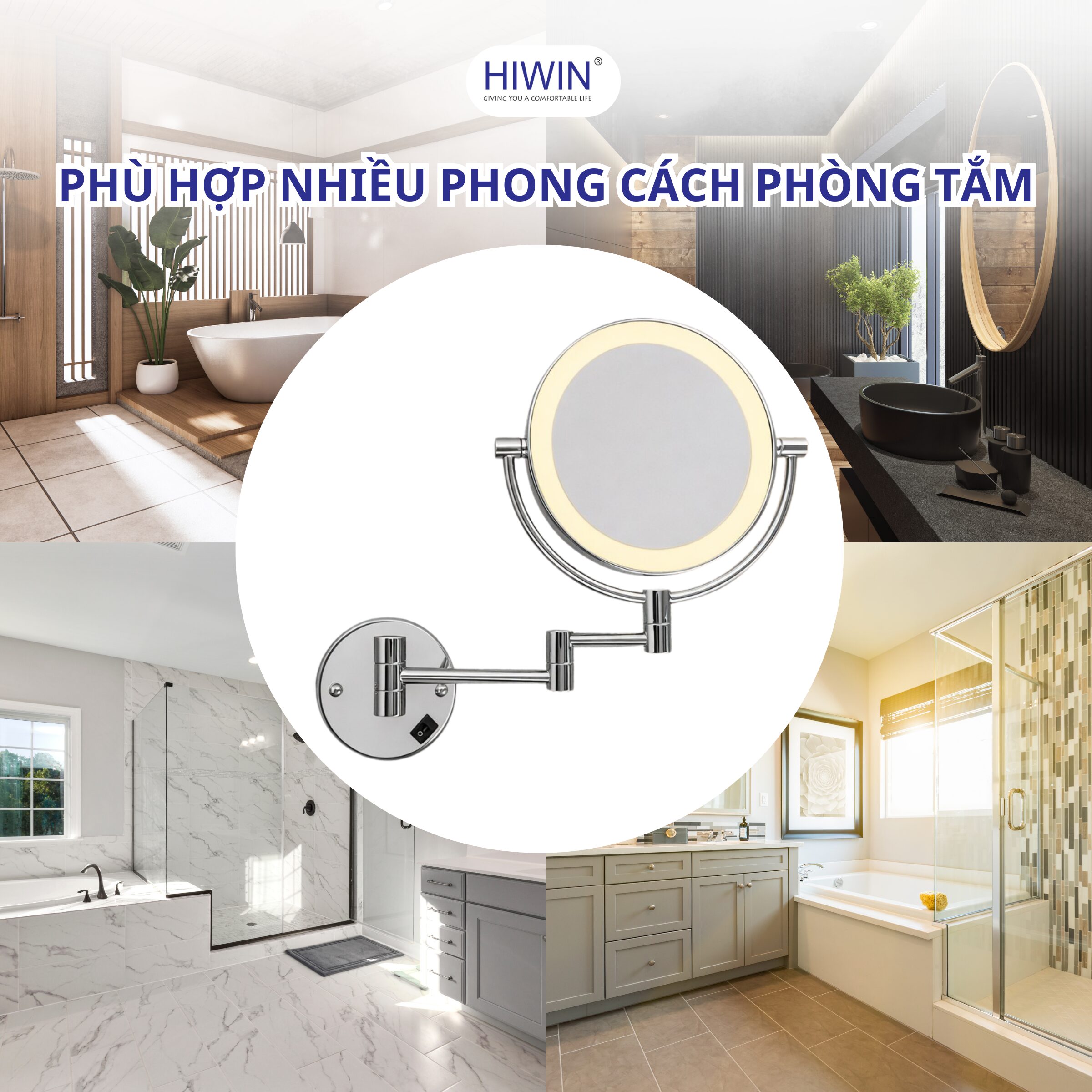 Gương cạo râu Hiwin thiết kế sang trọng phù hợp cho mọi phòng tắm 