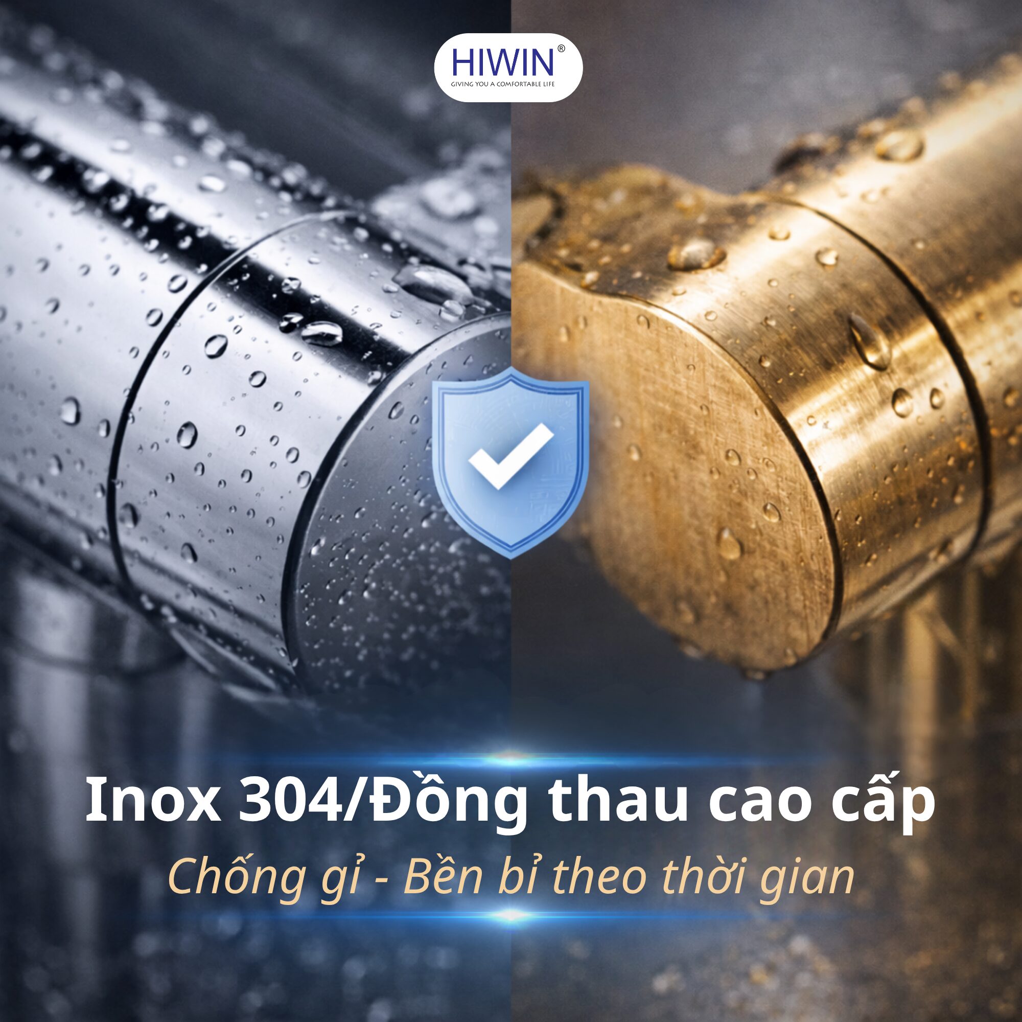 Vòi hoa sen chất liệu inox 304 và đồng đẩm bảo chống gỉ bền bỉ