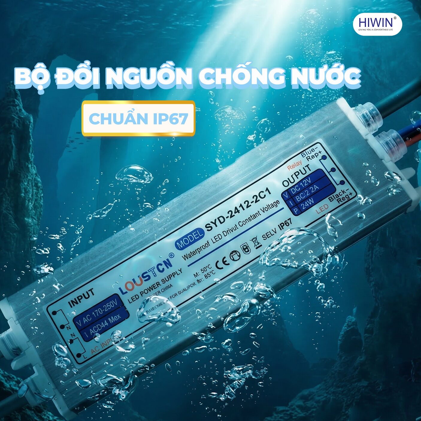 Bộ đổi nguồn đạt chuẩn IP67 giúp gương LED hoạt động ổn định trong môi trường phòng tắm ẩm