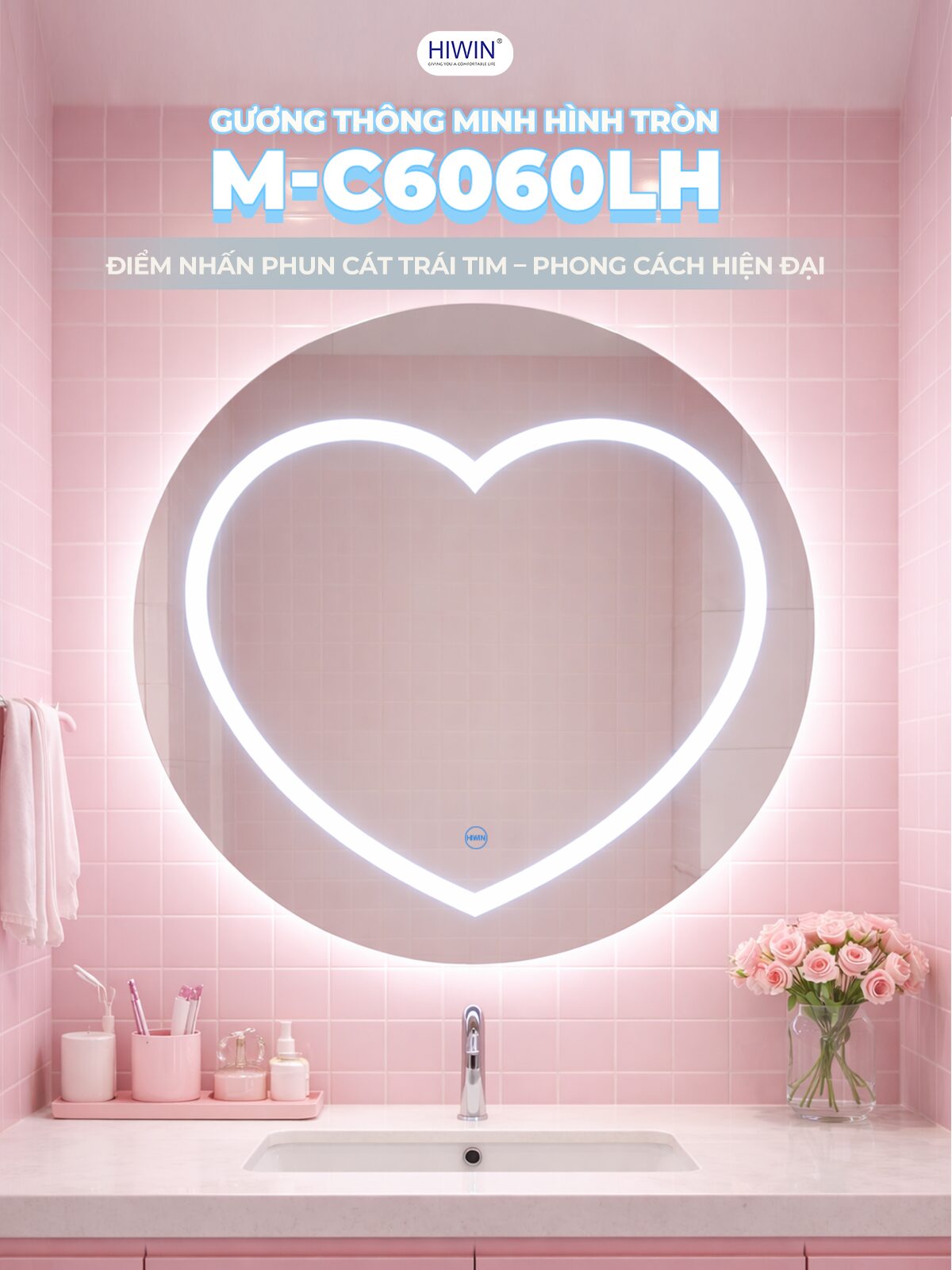 Thiết kế gương led treo tường thanh lịch giúp không gian phòng tắm trở nên hài hòa và sang trọng