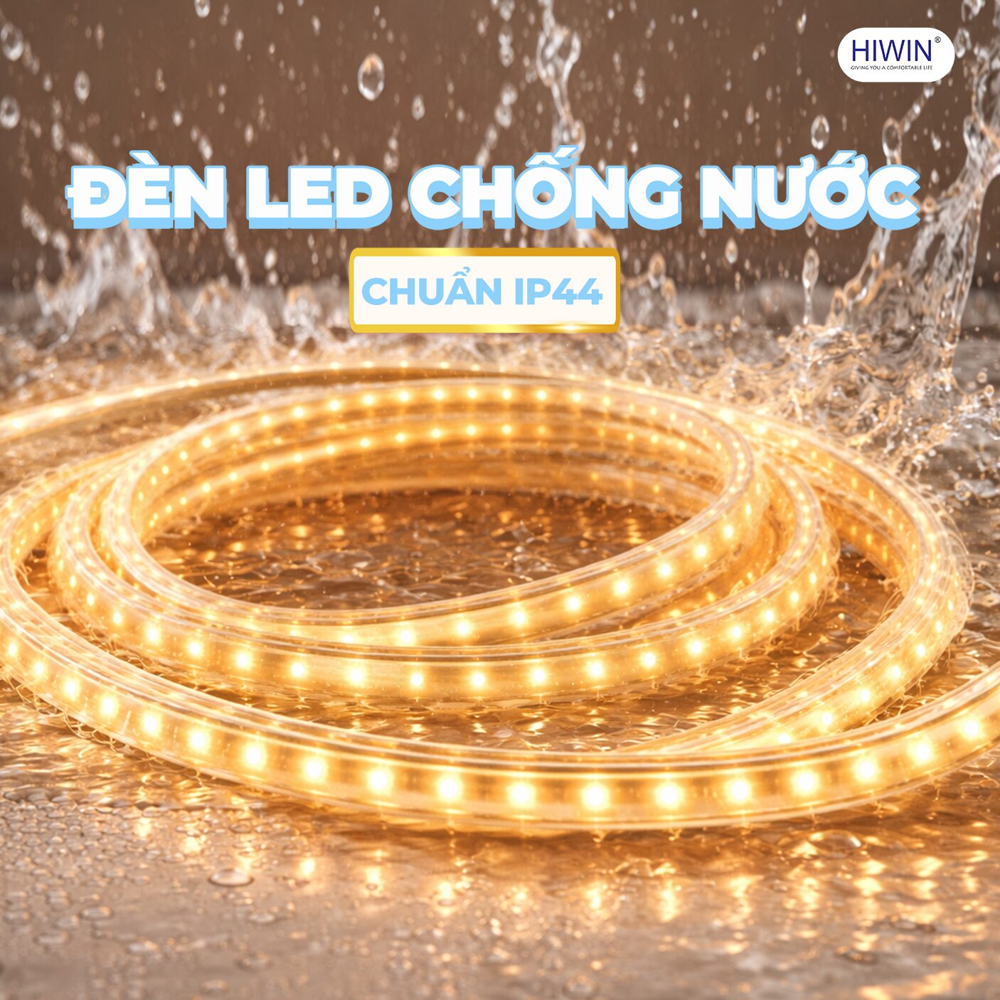 Đèn LED đạt chuẩn IP44 đảm bảo độ bền và an toàn khi sử dụng trong phòng tắm