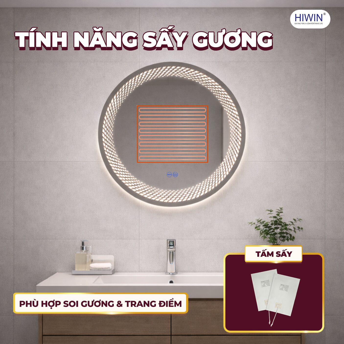 Tính năng sấy gương giúp bề mặt gương phòng tắm luôn sáng rõ, hạn chế tình trạng mờ hơi nước