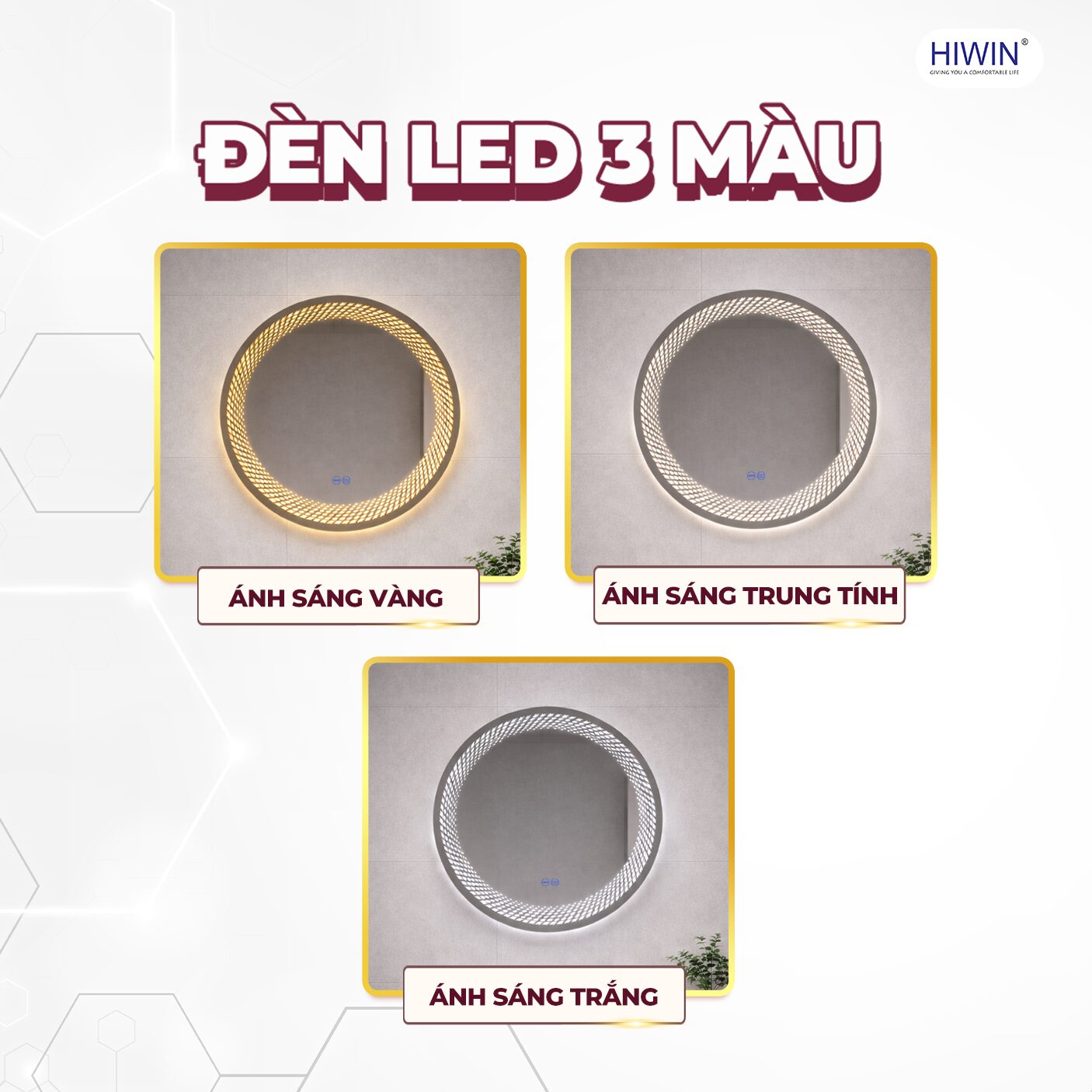 Hệ thống gương đèn LED 3 màu giúp người dùng dễ dàng điều chỉnh ánh sáng phù hợp khi sử dụng