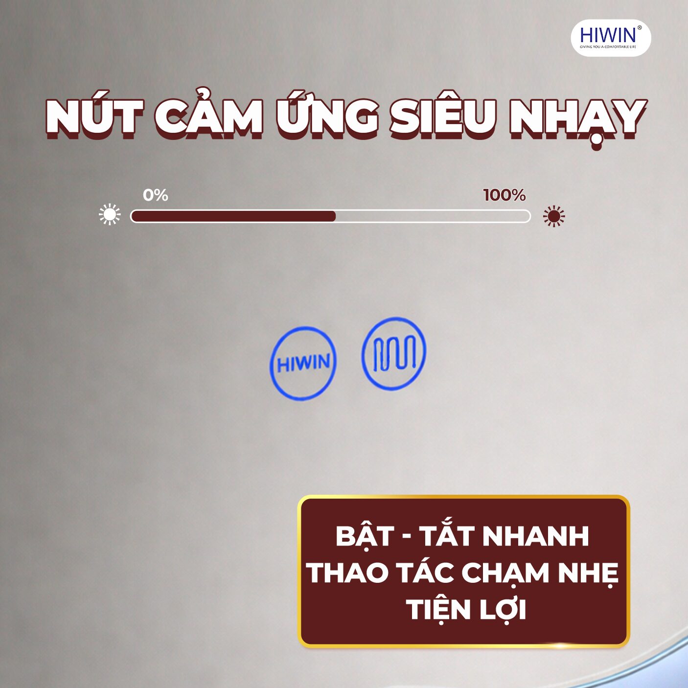 Hệ thống gương điện cảm ứng với nút chạm nhạy giúp bật tắt đèn và sấy gương nhanh chóng