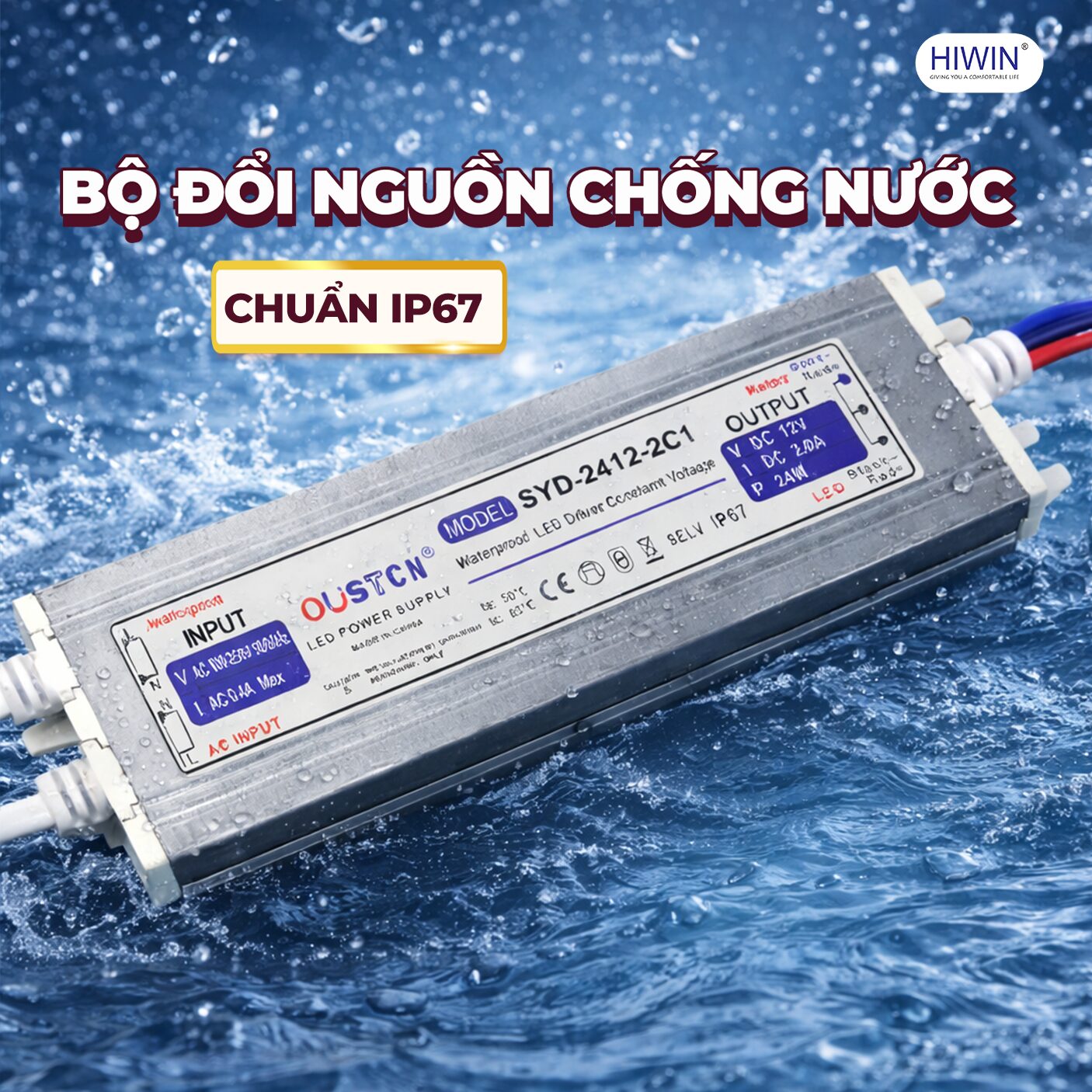 Bộ nguồn gương LED đạt chuẩn chống nước IP67 an toàn