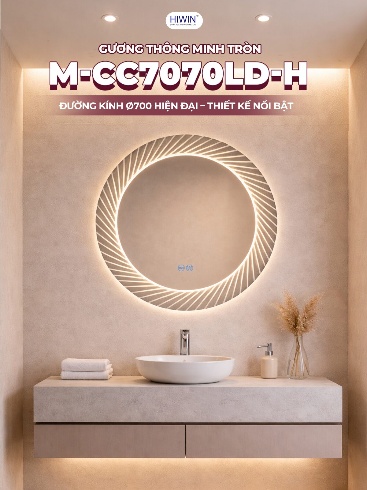 Thiết kế gương tròn đèn LED tạo điểm nhấn sang trọng cho phòng tắm