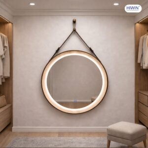 Gương tròn dây da M-CT695L-WPD điểm nhấn decor nổi bật