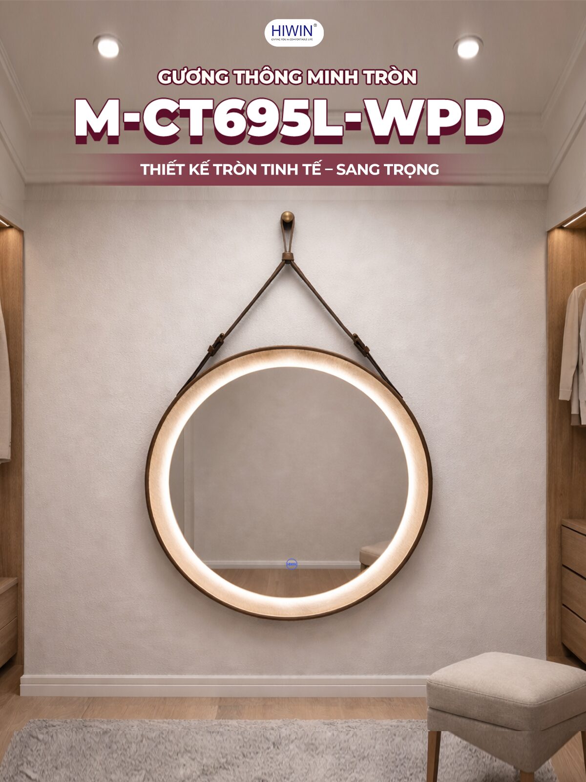 Gương tròn dây da M-CT695L-WPD 