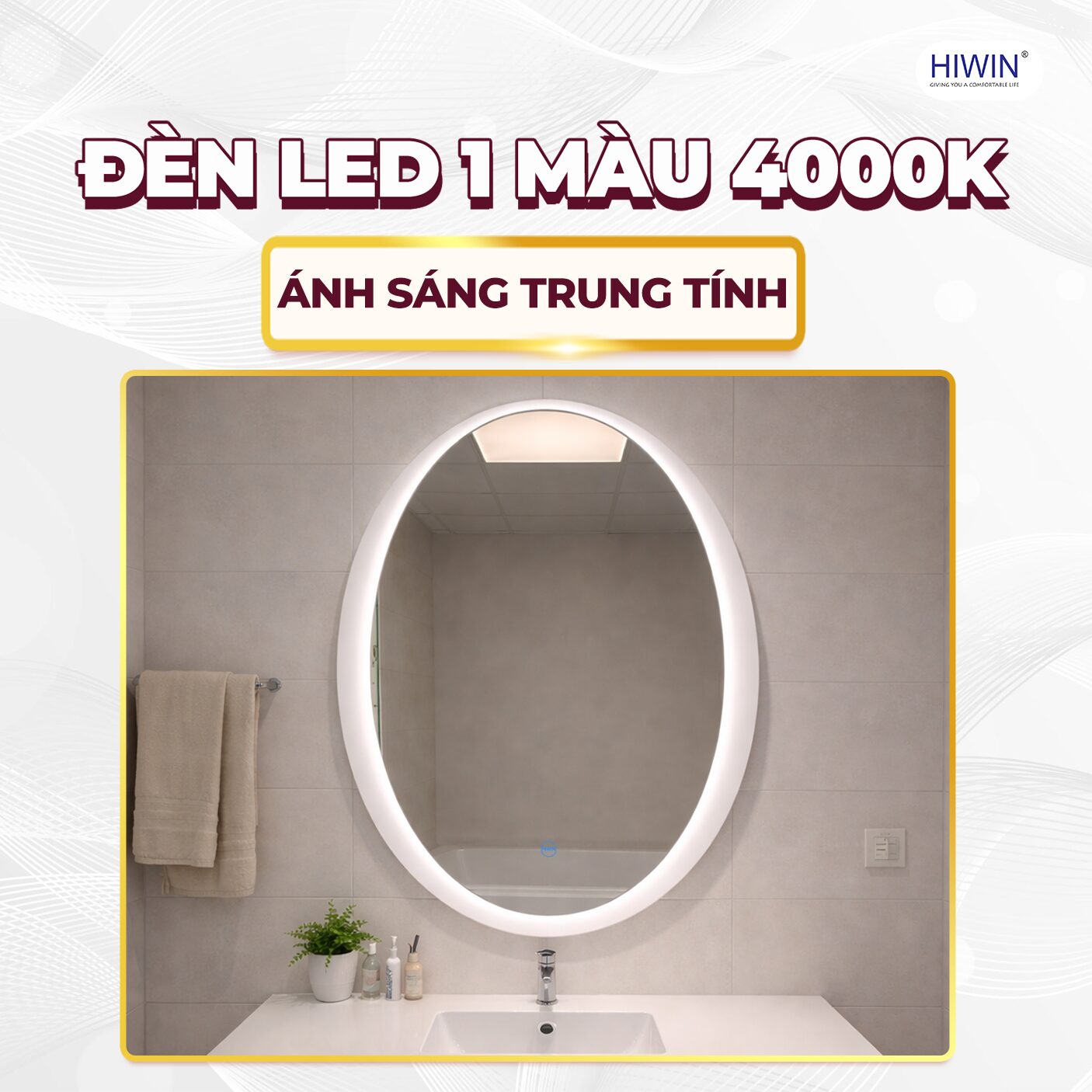 Gương LED phòng tắm ánh sáng dịu mắt phù hợp trang điểm và chăm sóc da