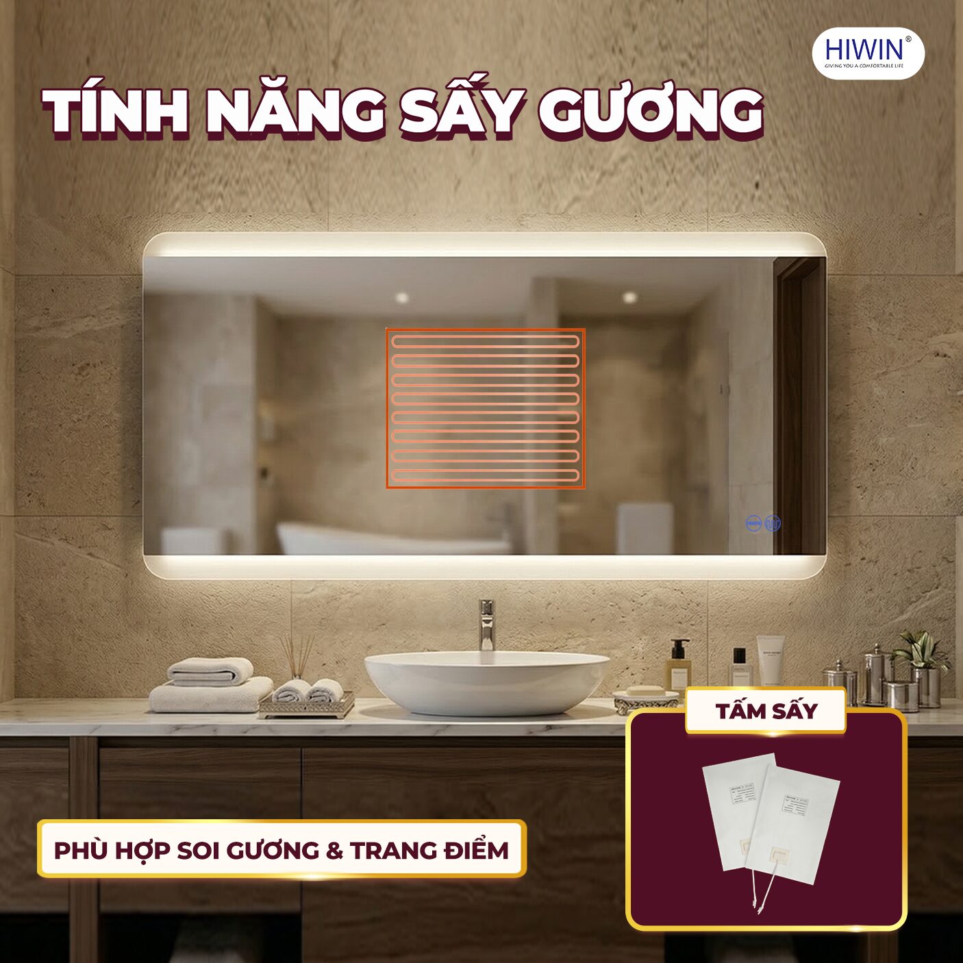 Tính năng sấy giúp gương luôn sáng rõ trong môi trường ẩm