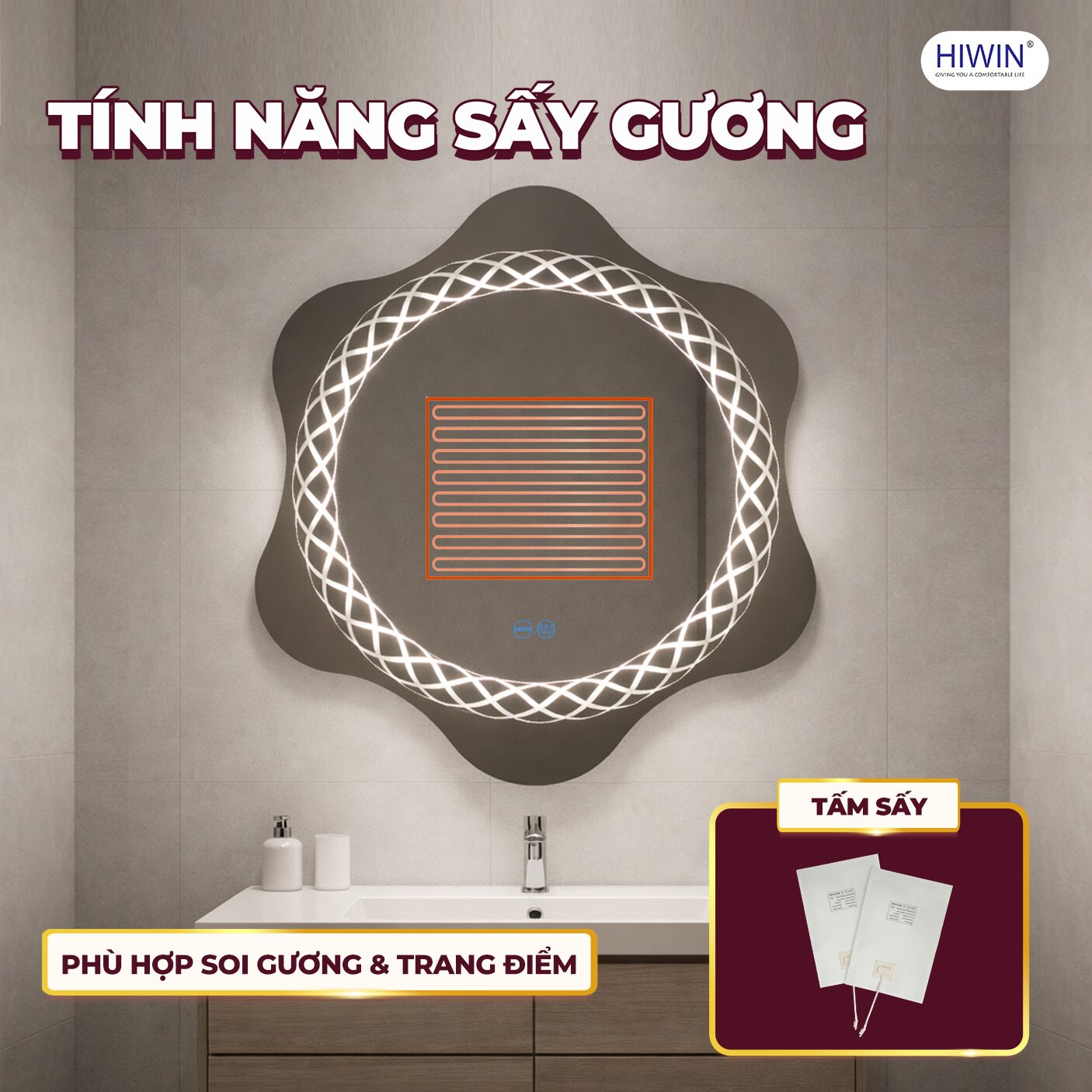 Công nghệ sấy gương giúp hạn chế hơi nước, gương soi rõ nét