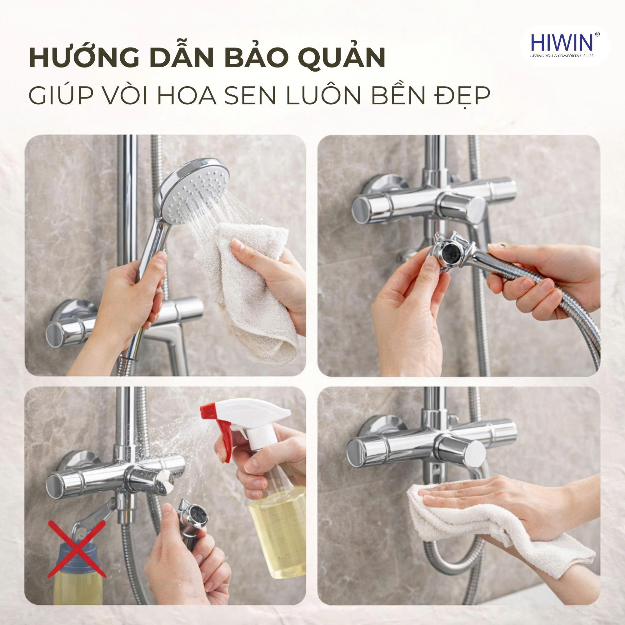 Cách bảo quản vòi hoa sen luôn sạch bền và sáng bóng