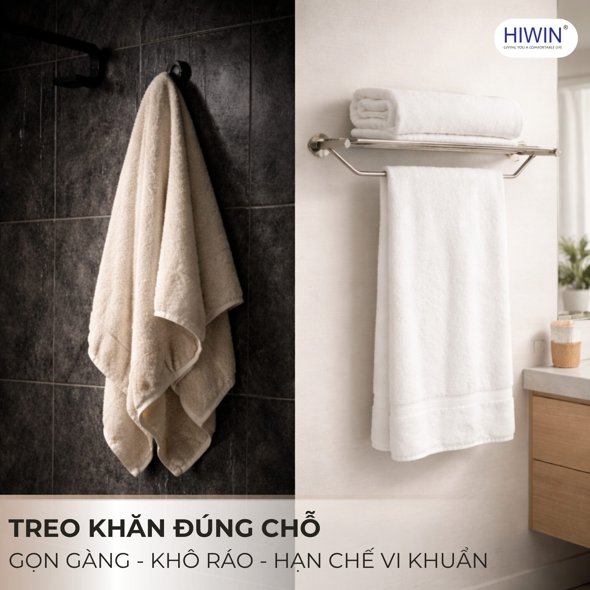 Khăn phòng tắm bị ẩm mốc và có mùi do treo sai vị trí trong không gian