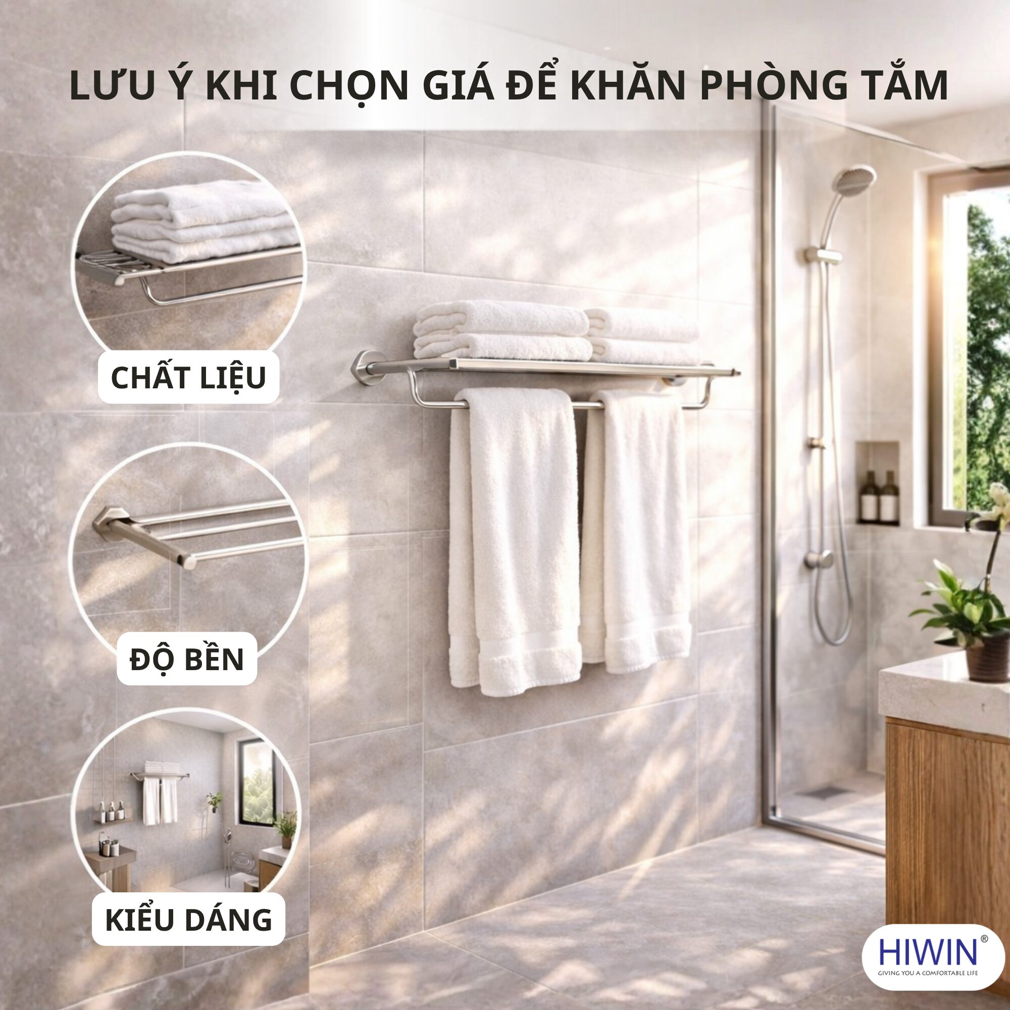 Bố trí vị trí treo khăn phòng tắm hợp lý giúp nâng cao vệ sinh và trải nghiệm sử dụng