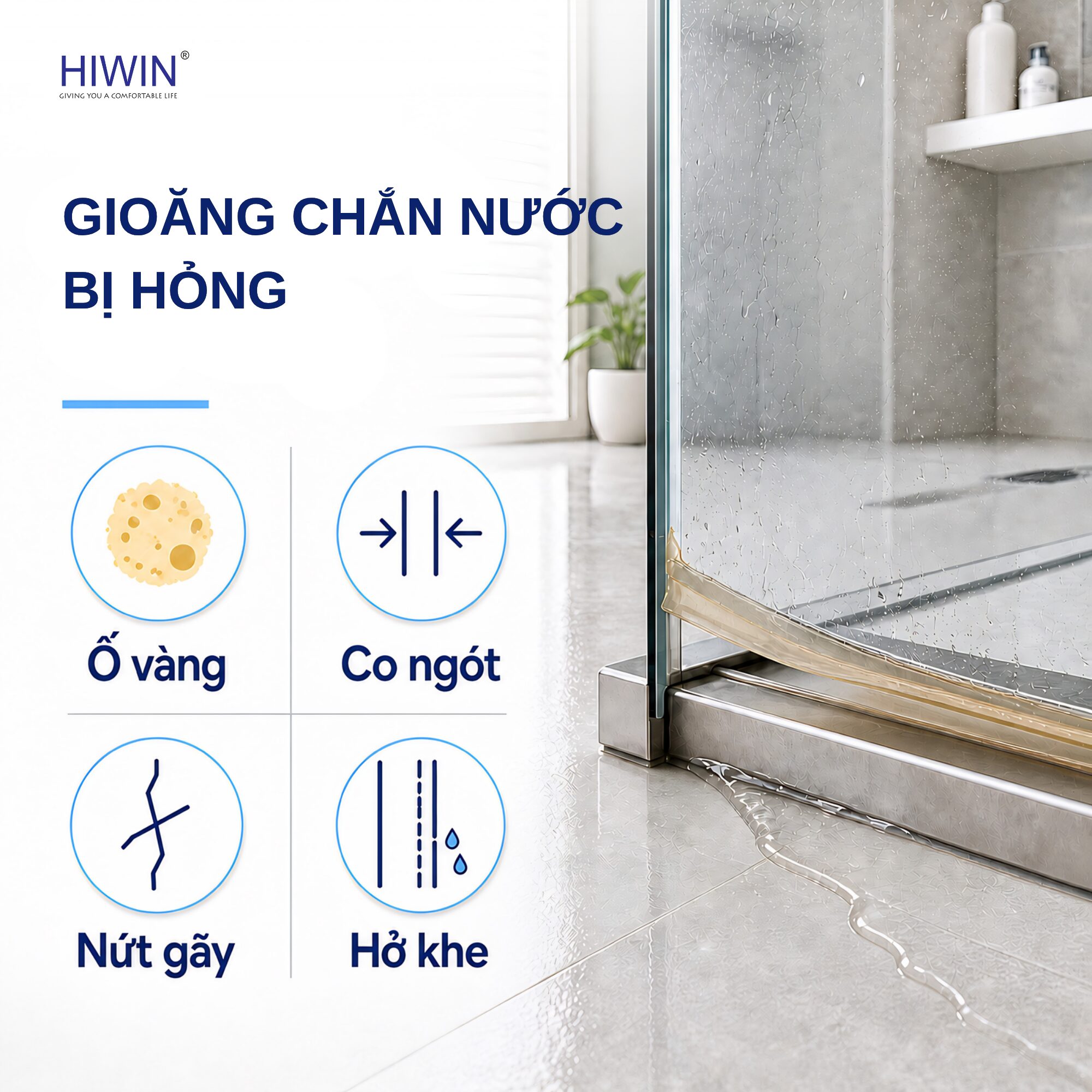 Phòng tắm kính có thể bị rò nước do gioăng chắn nước hỏng
