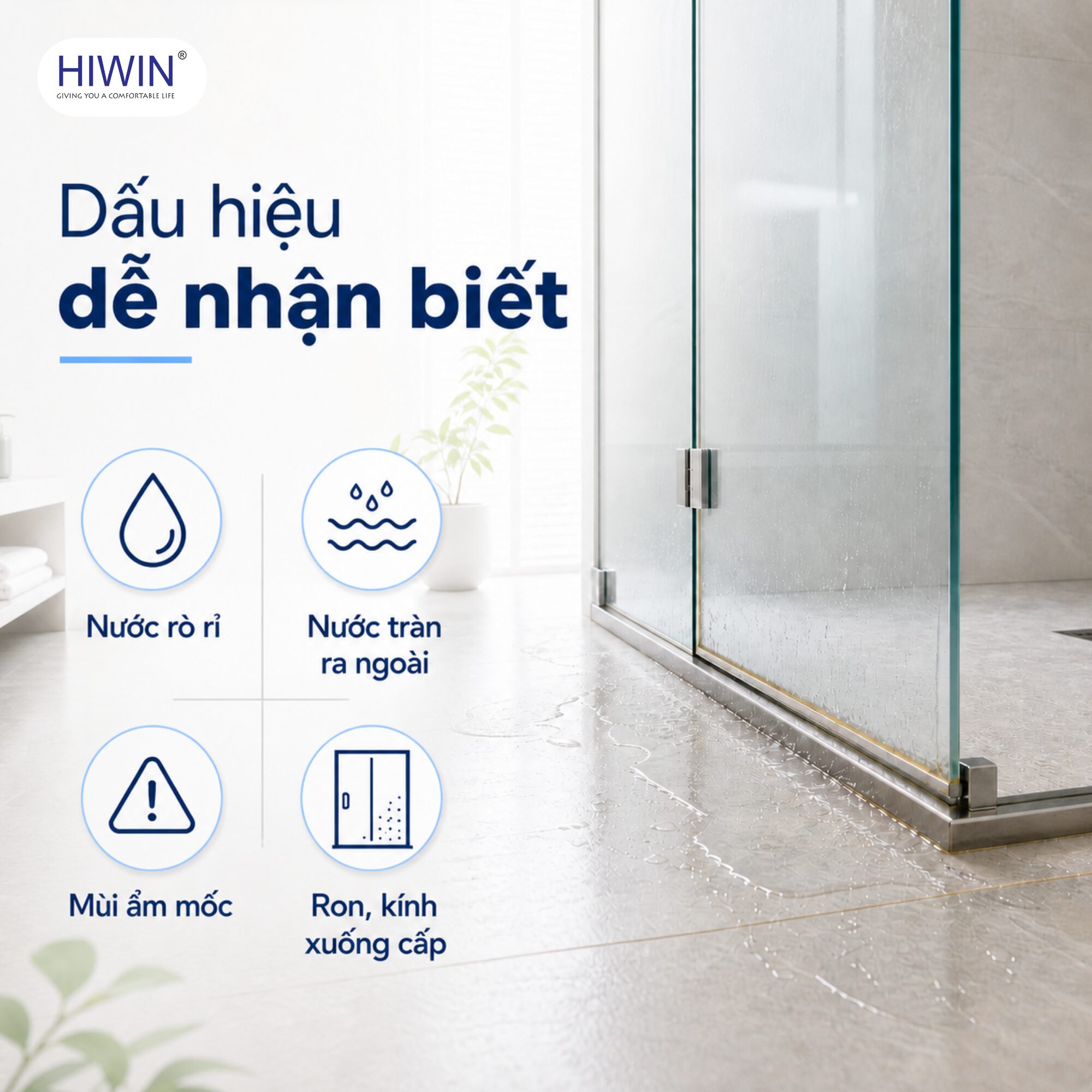 Các dấu hiệu thường gặp khi vách tắm kính bị rò nước