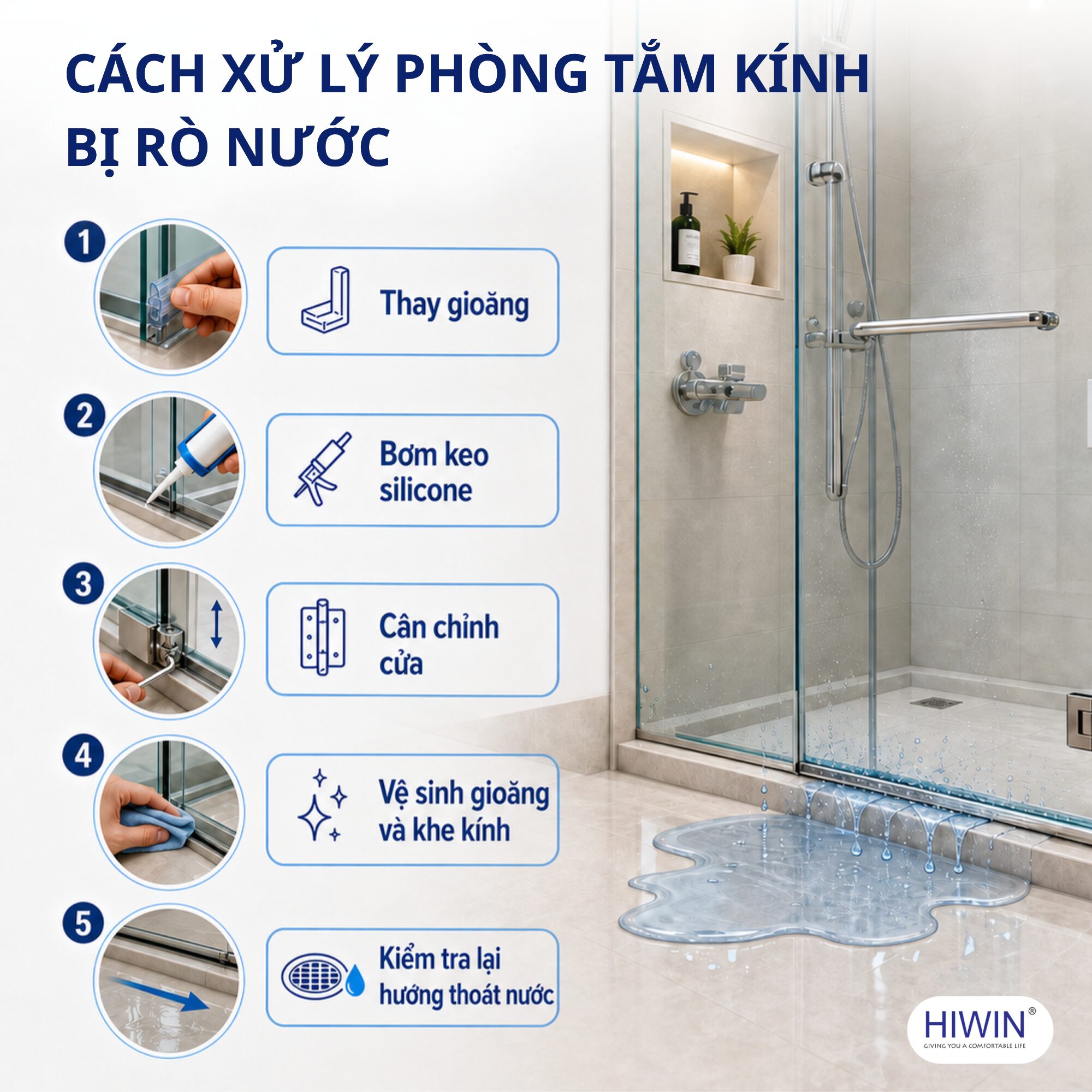 Các cách xử lý vách tắm kính bị rò nước 