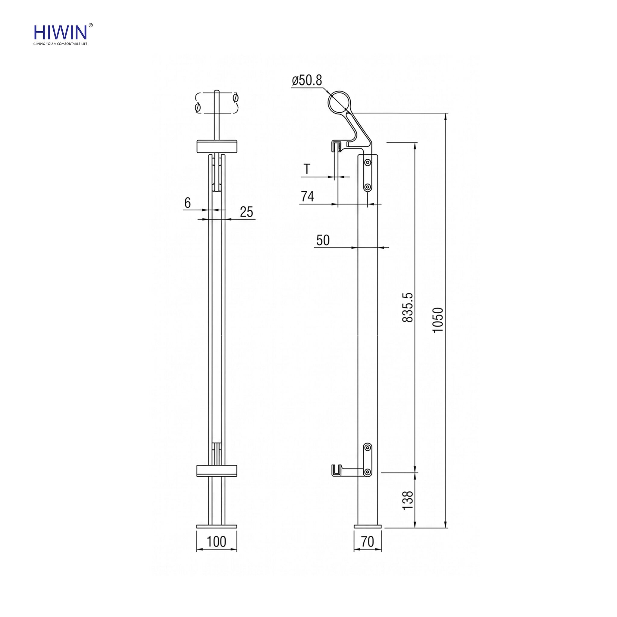 Trụ lan can kính inox 304 PL-103