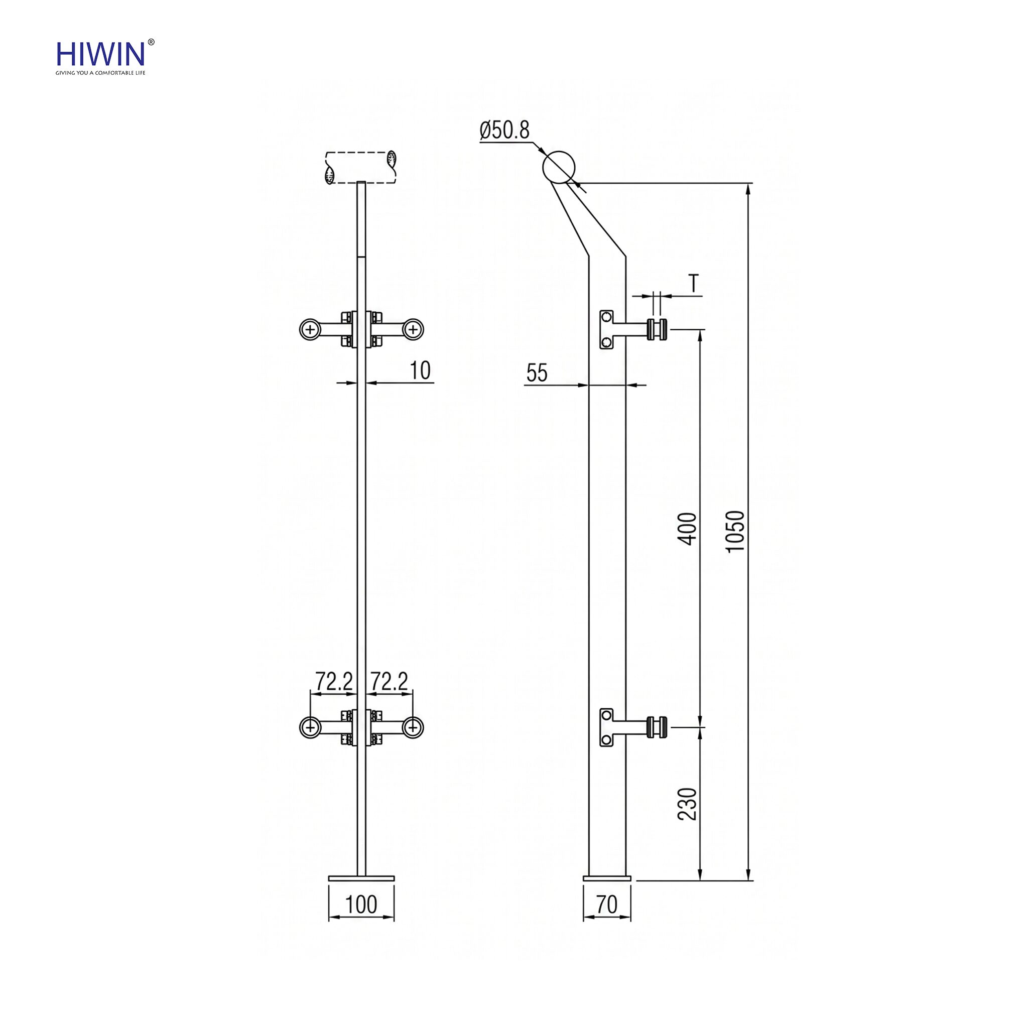 Thông số kỹ thuật Lan can kính cường lực trụ inox 304 PL-107