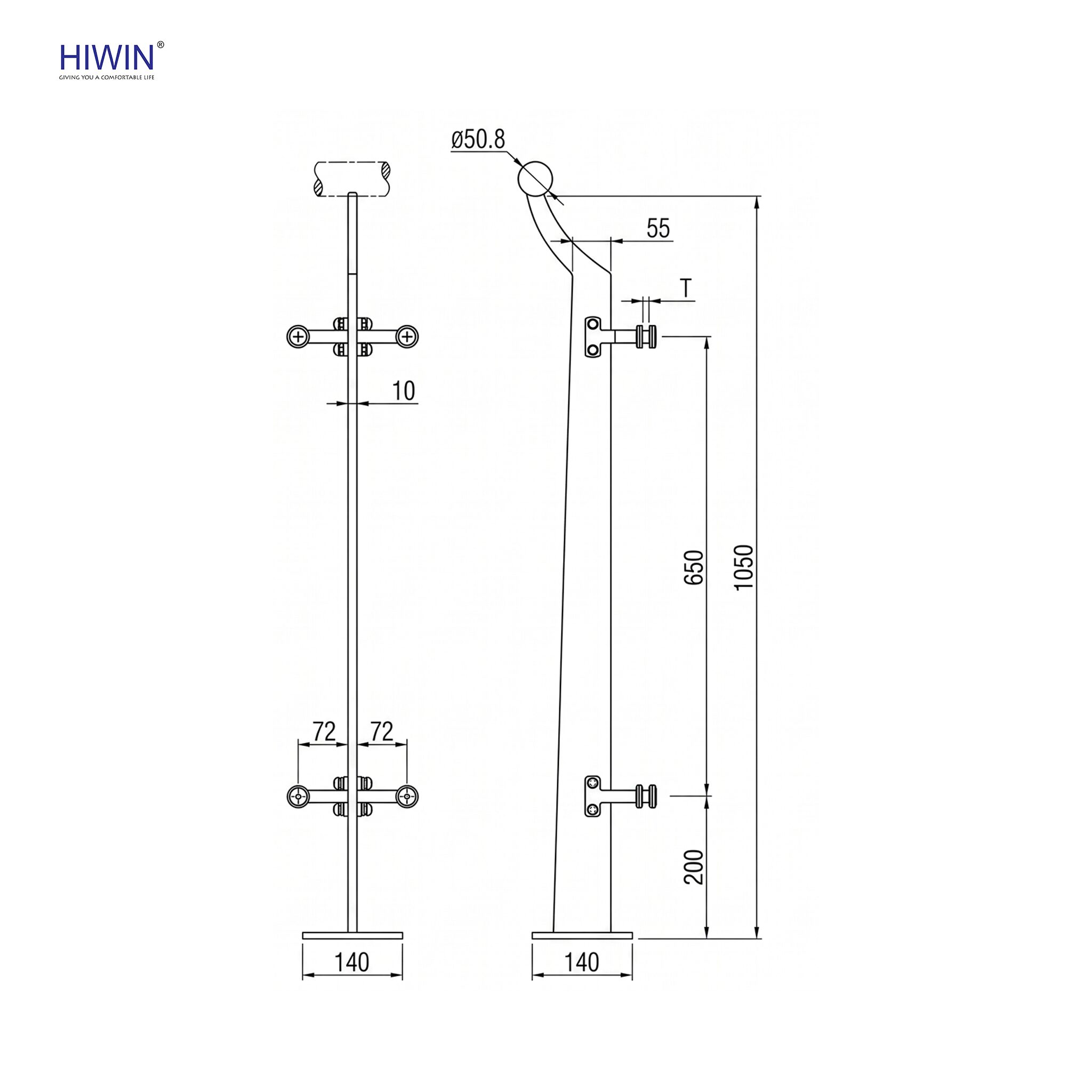 Thông số kỹ thuật của trụ lan can kính PL-108