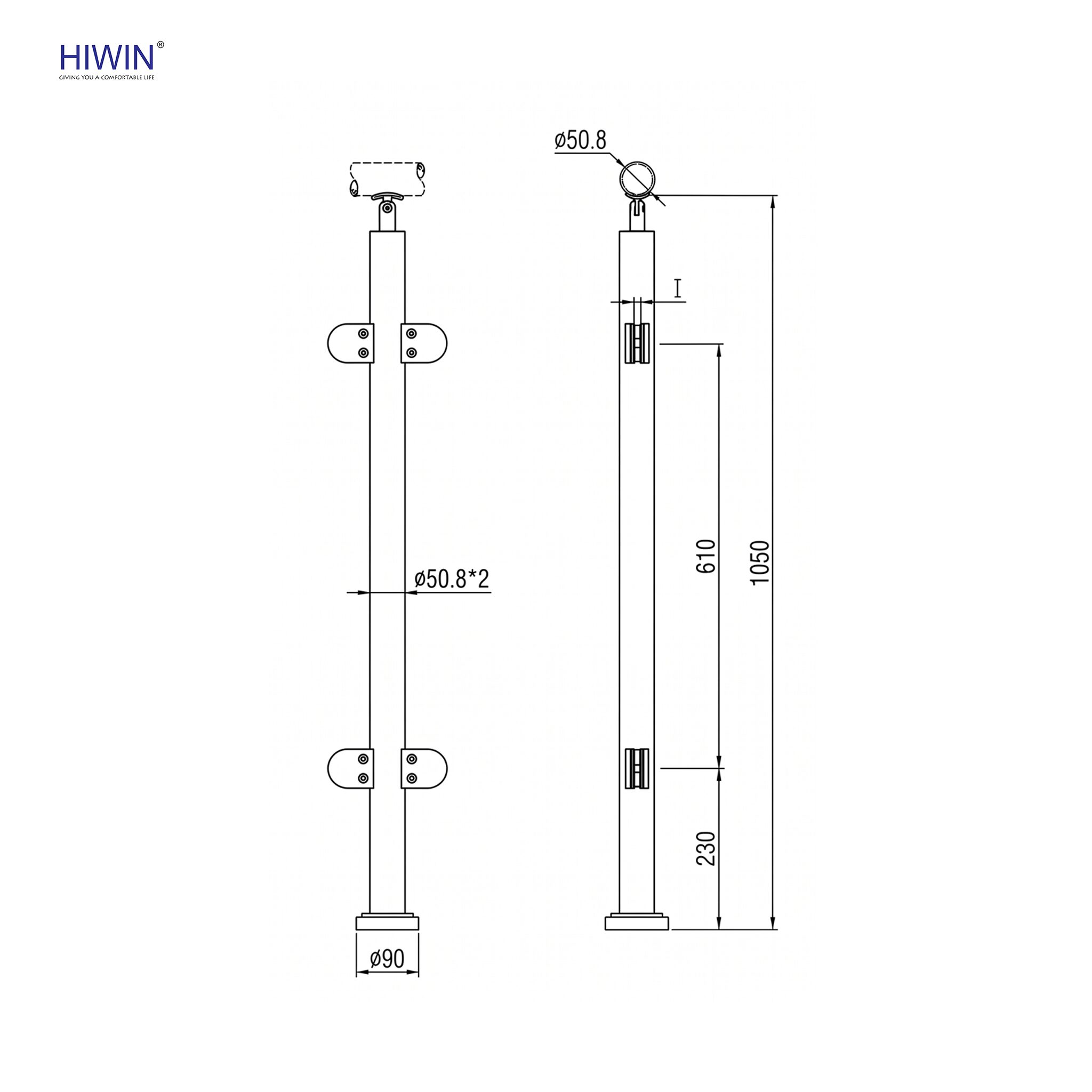 Thông số kích thước của trụ lan can kính PL-201