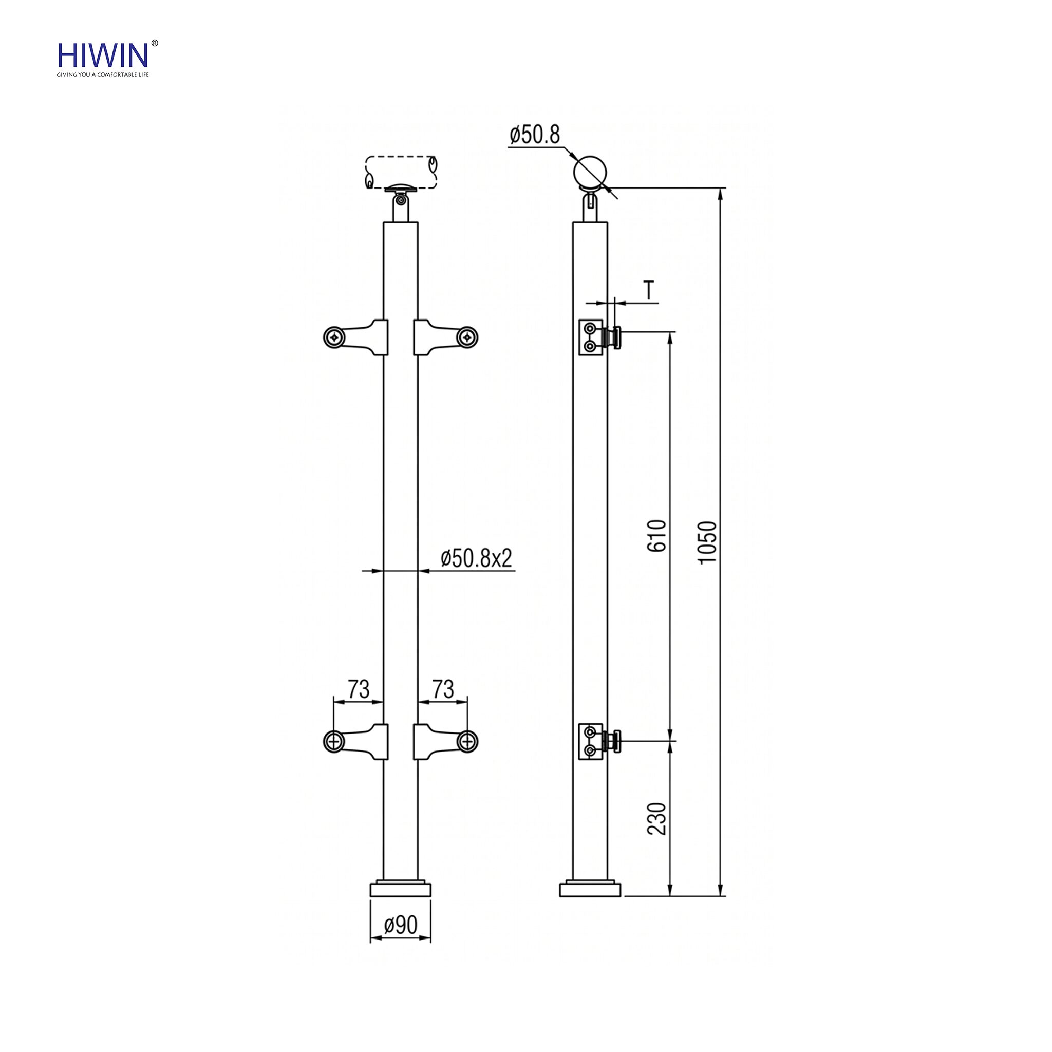 Thông số kỹ thuật của Trụ lan can kính PL-202