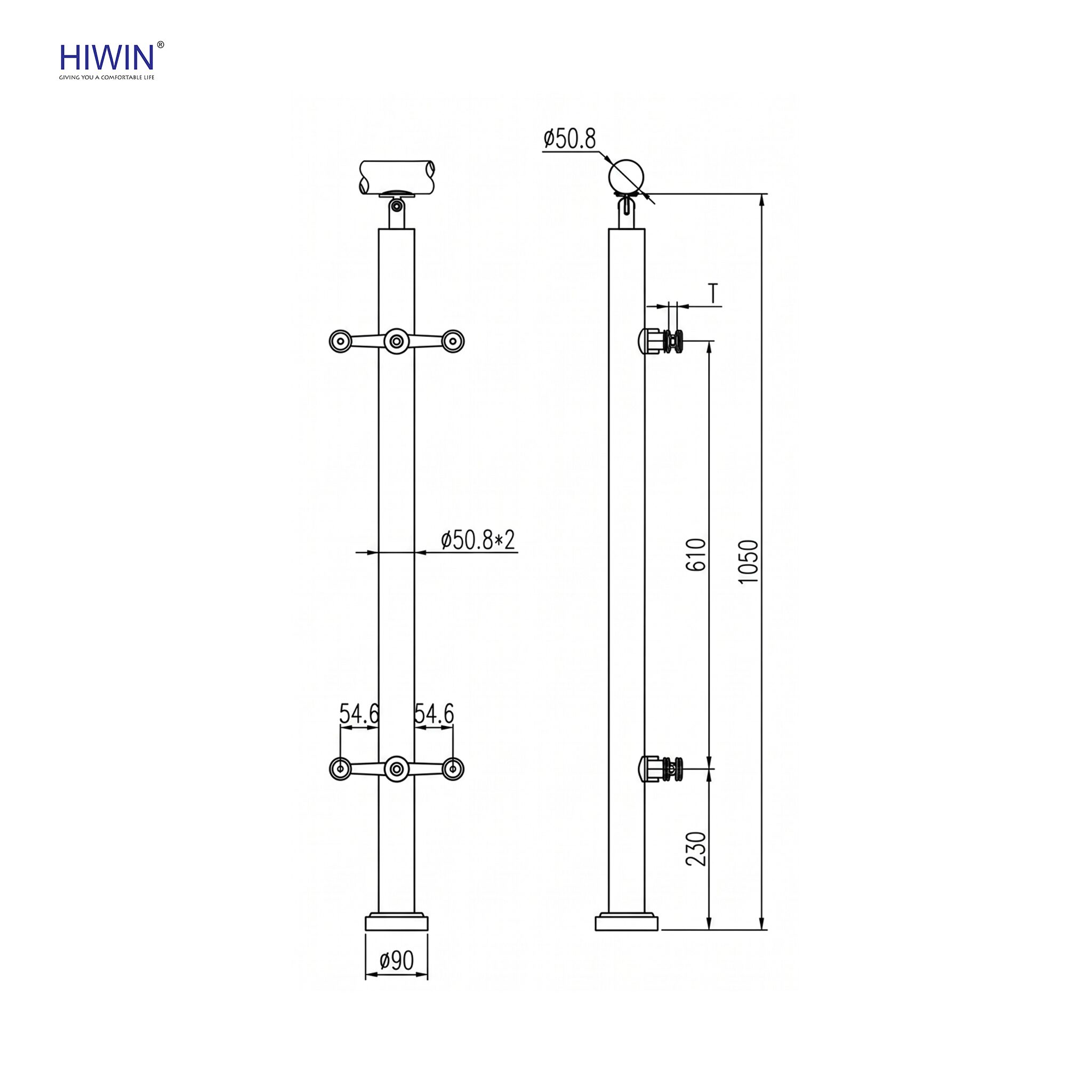 Thông số kỹ thuật của trụ lan can kính PL-203