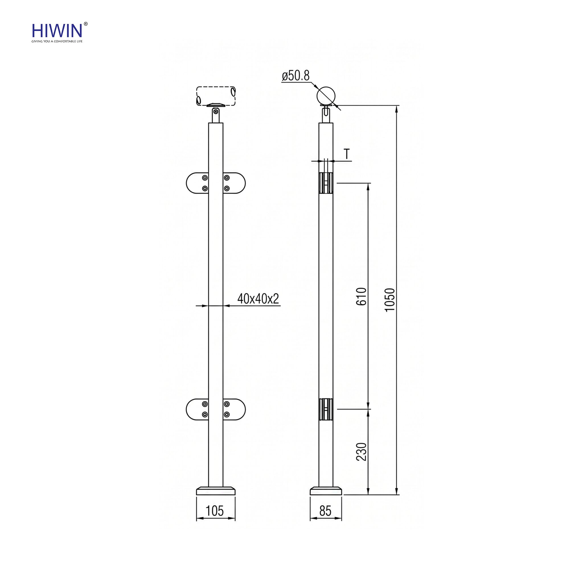Thông số kỹ thuật trụ lan can kính PL-301